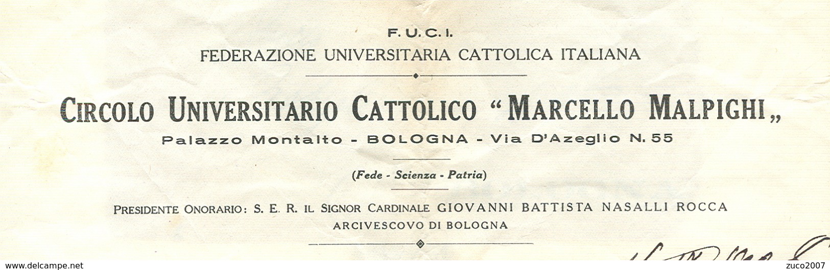 F.U.C.I. CIRCOLO UNIVERSITARIO- BOLOGNA- BUSTA VIAGGIATA 1926, CON LETTERA, - Documenti Storici