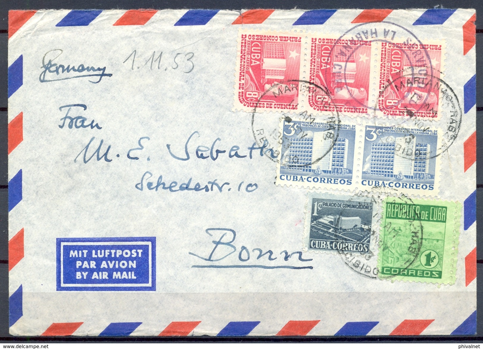 1953 , CUBA , MARIANAO - BONN , CORREO AÉREO . - Lettres & Documents