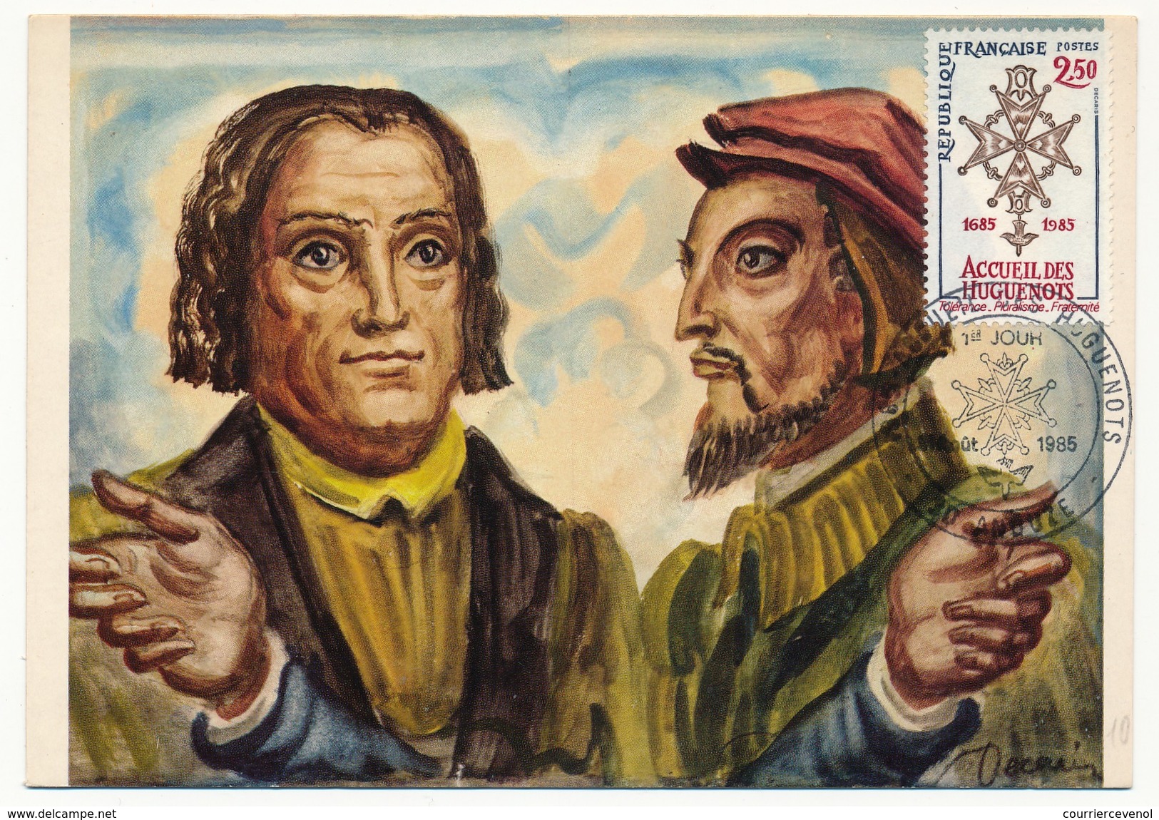 FRANCE - Carte Maximum - 2,50 Accueil Des Huguenots - Dessin De Decaris - Anduze 1985 - Cristianesimo