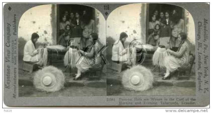 Ecuador ~ TABACUNDA Women Weaving Panama Hats Jipijapas Stereoview 21941 118 Fx - Sonstige & Ohne Zuordnung