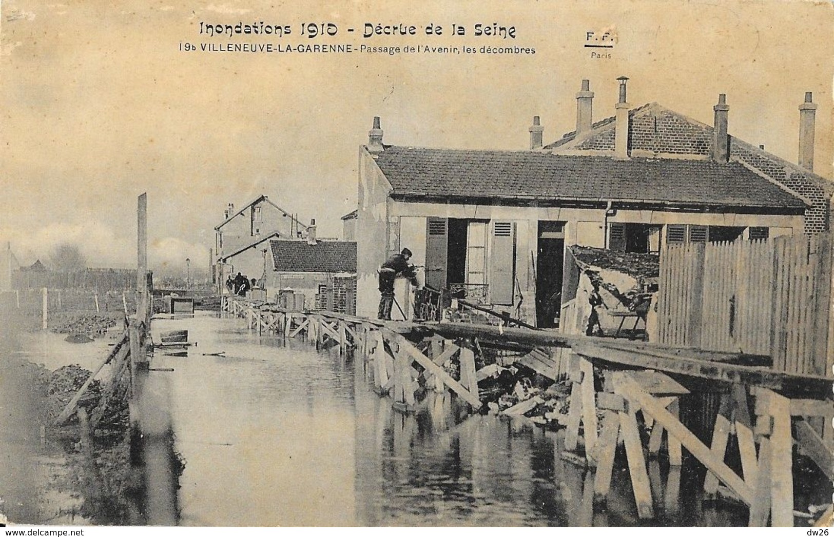 Inondations De 1910 - Décrue De La Seine - Villeneuve La Garenne, Passage De L'Avenir, Les Décombres - Carte F.F. Paris - Inondations