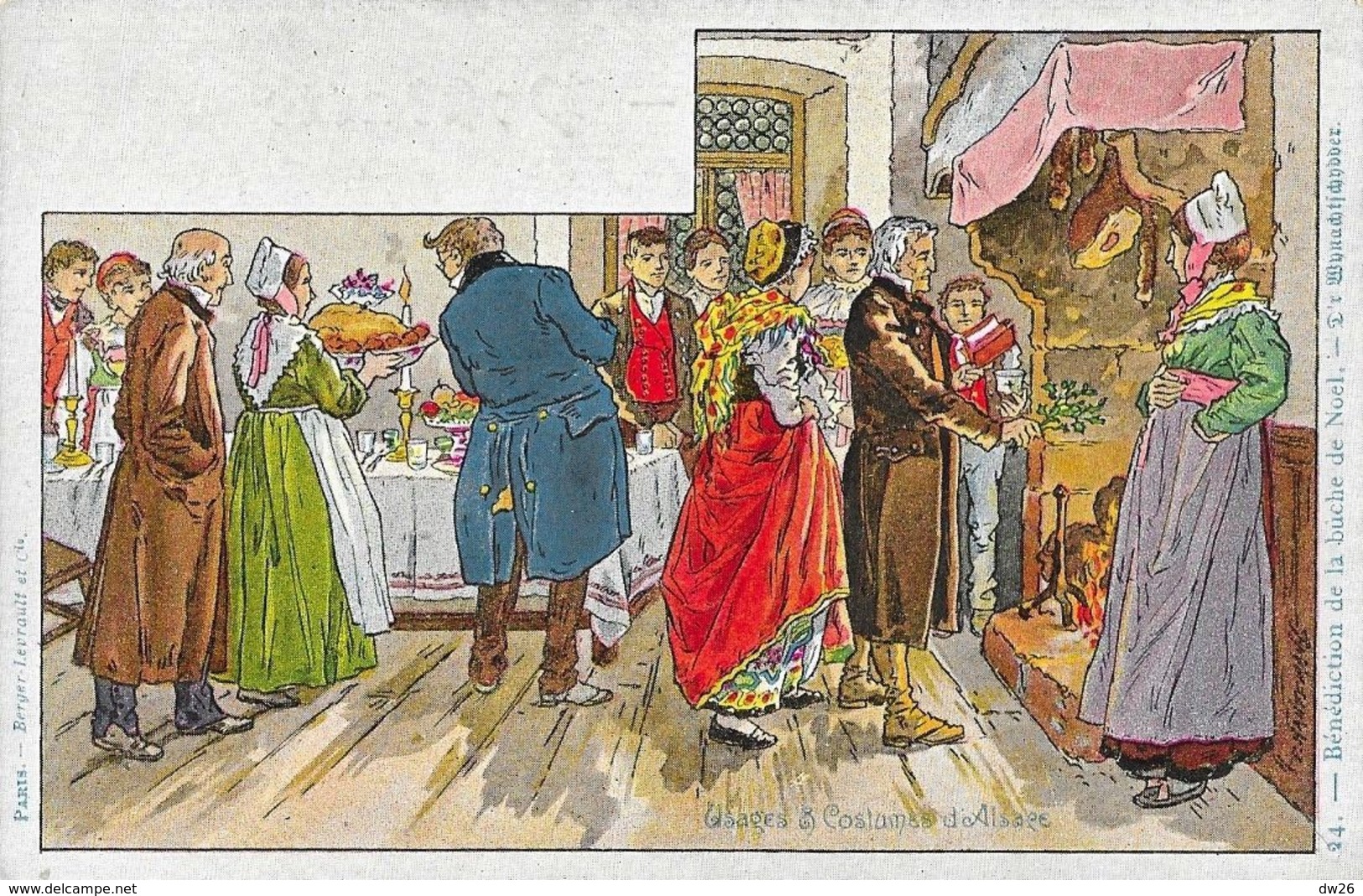Illustration Paul Kauffmann: Usages Et Costumes D'Alsace, N° 24: Bénédiction De La Buche De Noël - Carte Non Circulée - Kauffmann, Paul