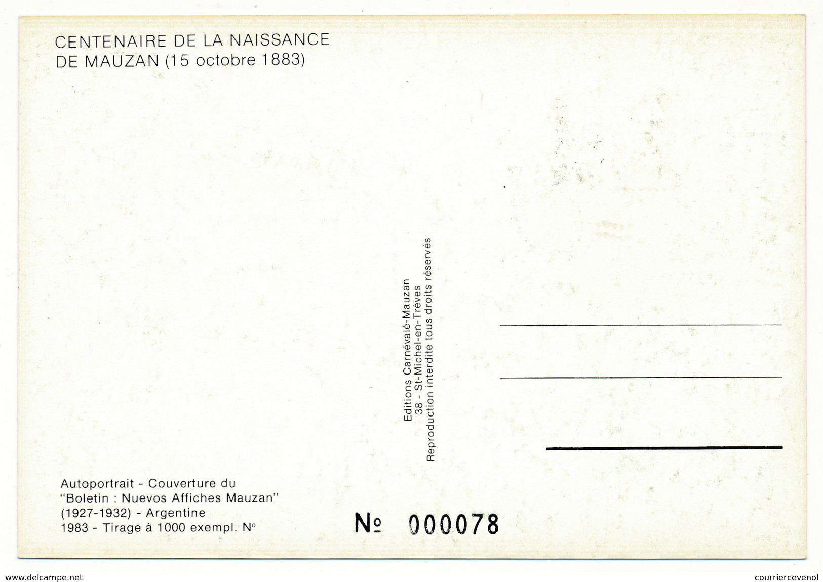 FRANCE => Carte Postale - Cachet Temporaire "Centenaire MAUZAN" GAP 1983 - Matasellos Conmemorativos