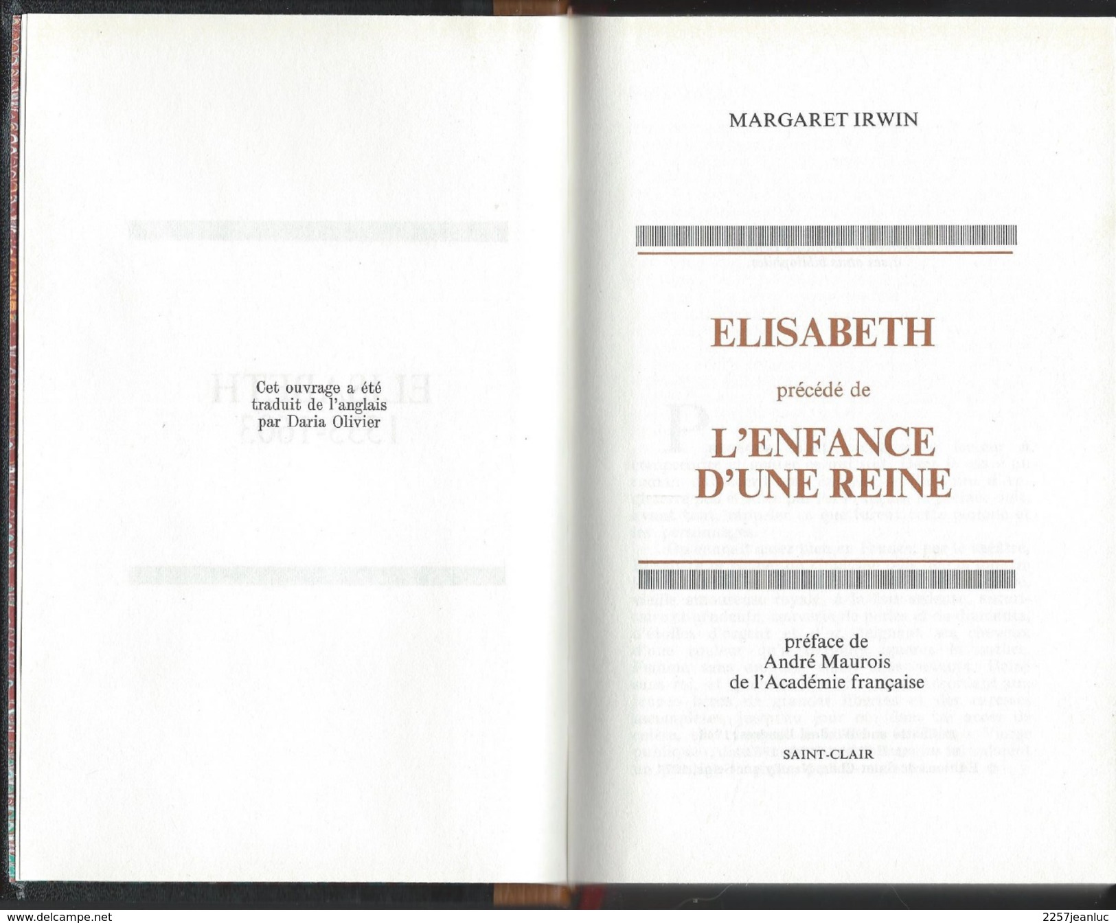 Elisabeth L'Enfance D'une Reine1533 - 1603  Par Margaret Irwin  Edit Famot Genève  1974 - Autres & Non Classés