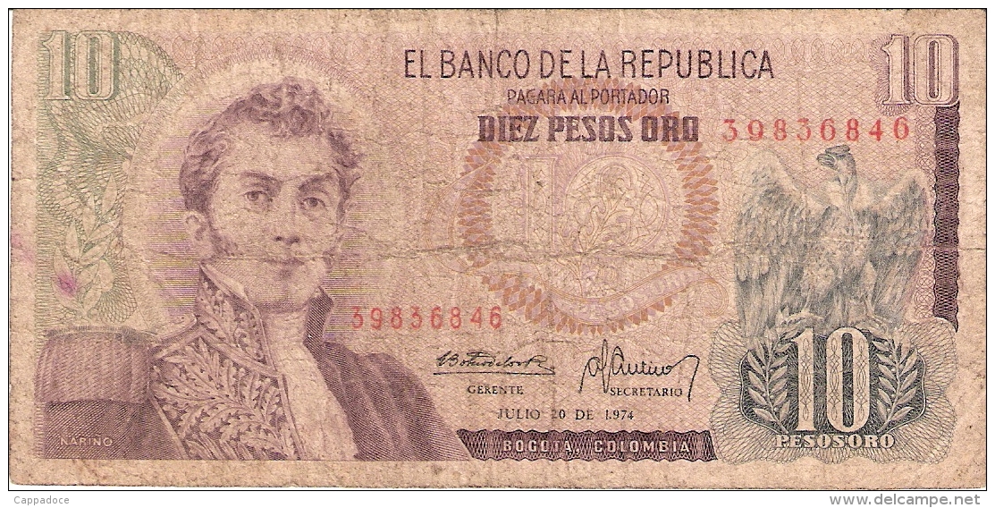 COLOMBIE   10 Pesos Oro   20/7/1974   P. 407f - Colombie