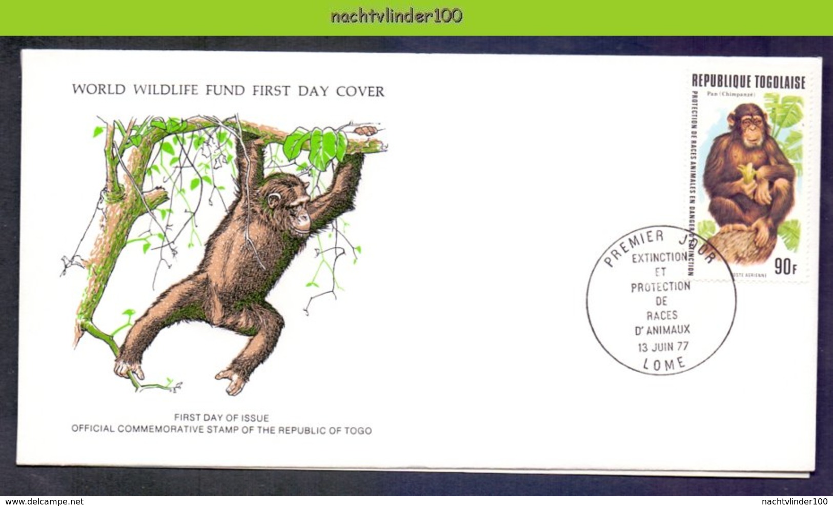 Mkl1054b FAUNA WWF ZOOGDIEREN APEN AAP MONKEY CHIMPANSEE MAMMALS PRIMATES TOGO 1977 FDC - Apen