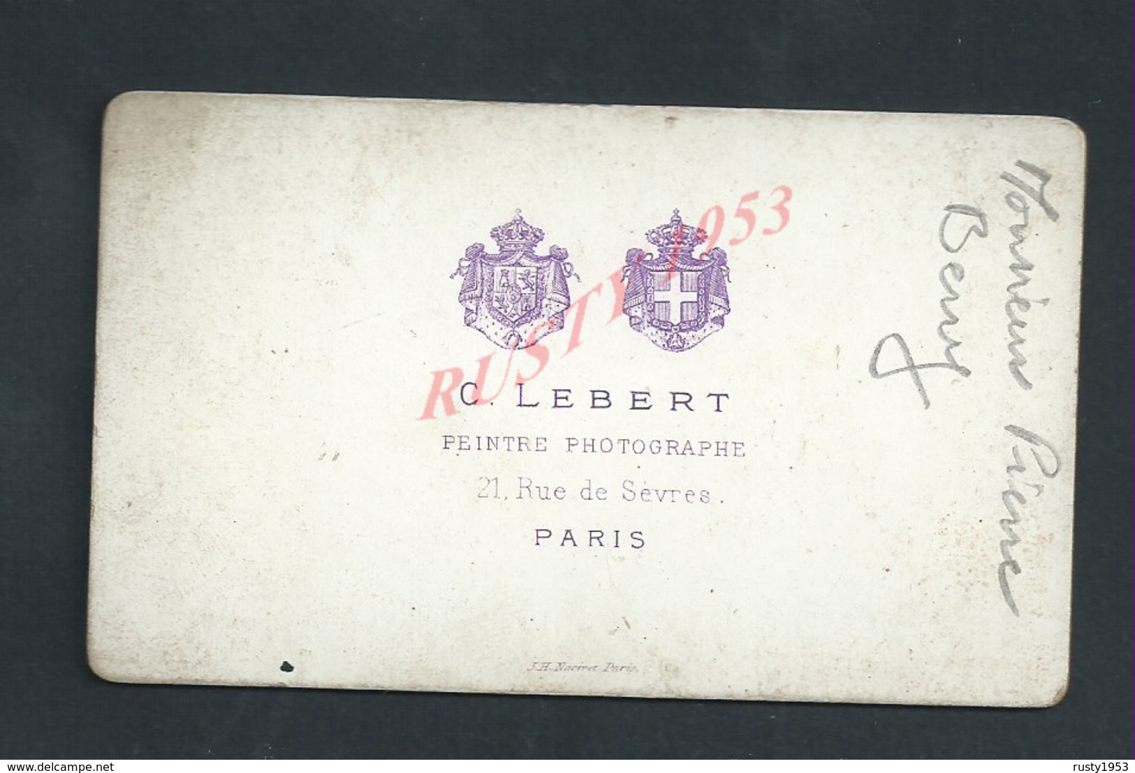 CDV CARTE DE VISITE M. PIERRE BERRY PHOTO C. LEBERT PARIS 21 RUE DE SEVRES : - Visiting Cards