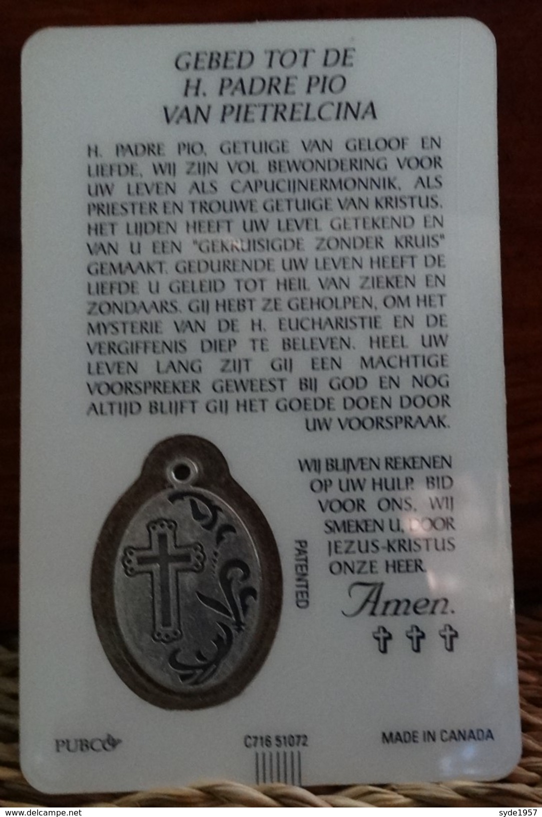 Padre Pio -Carte Plastifiée Et Médaille, Avec Prière En Néerlandais - Religion & Esotérisme