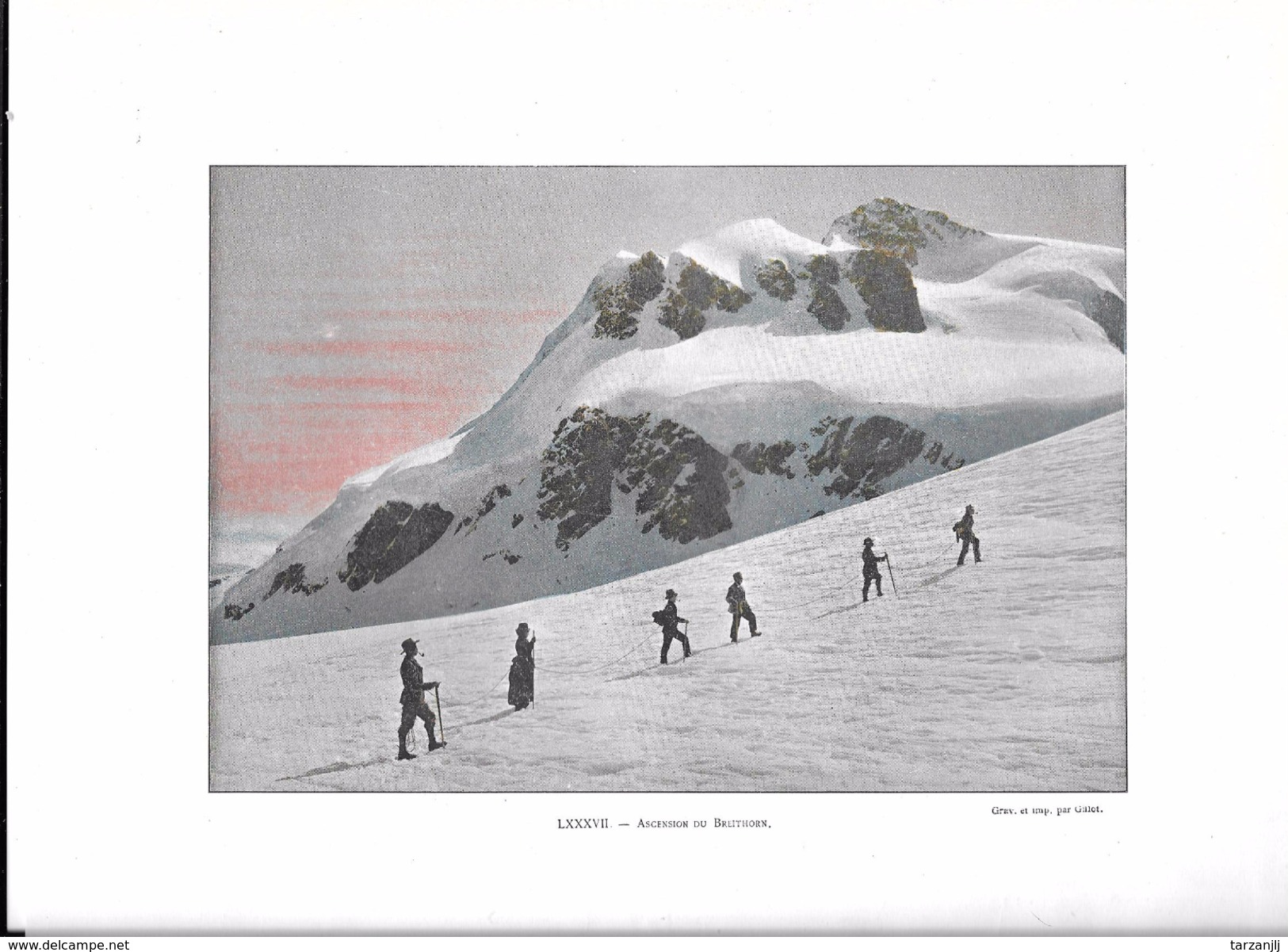 Photogravure Colorisée De Suisse Valais Avant 1900: Ascension Du Breithorn - Luminaires & Lustres