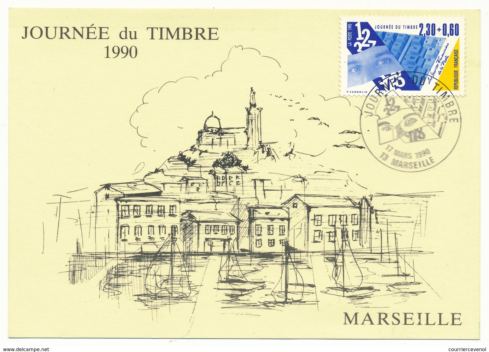 FRANCE => Carte Locale "Journée Du Timbre" 1990 - 2,30 + 0,60 Services Financiers - MARSEILLE / Vieux Port - Giornata Del Francobollo