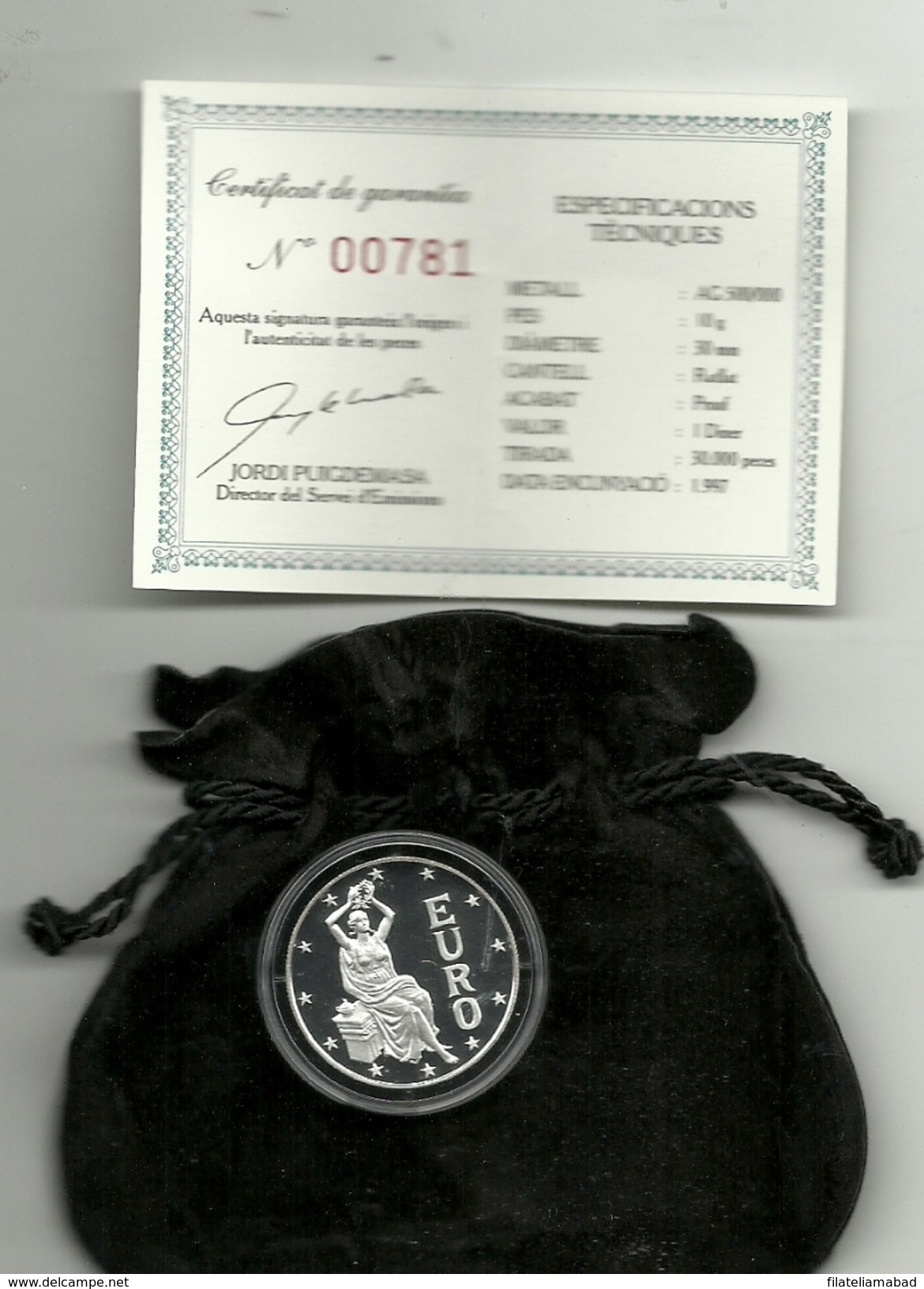 ANDORRA SERVEI D'EMISSIONS EURO 1DINER 1997 EN PLATA ESTUCHE CERTIFICADO(M.C.4.17) - Andorra