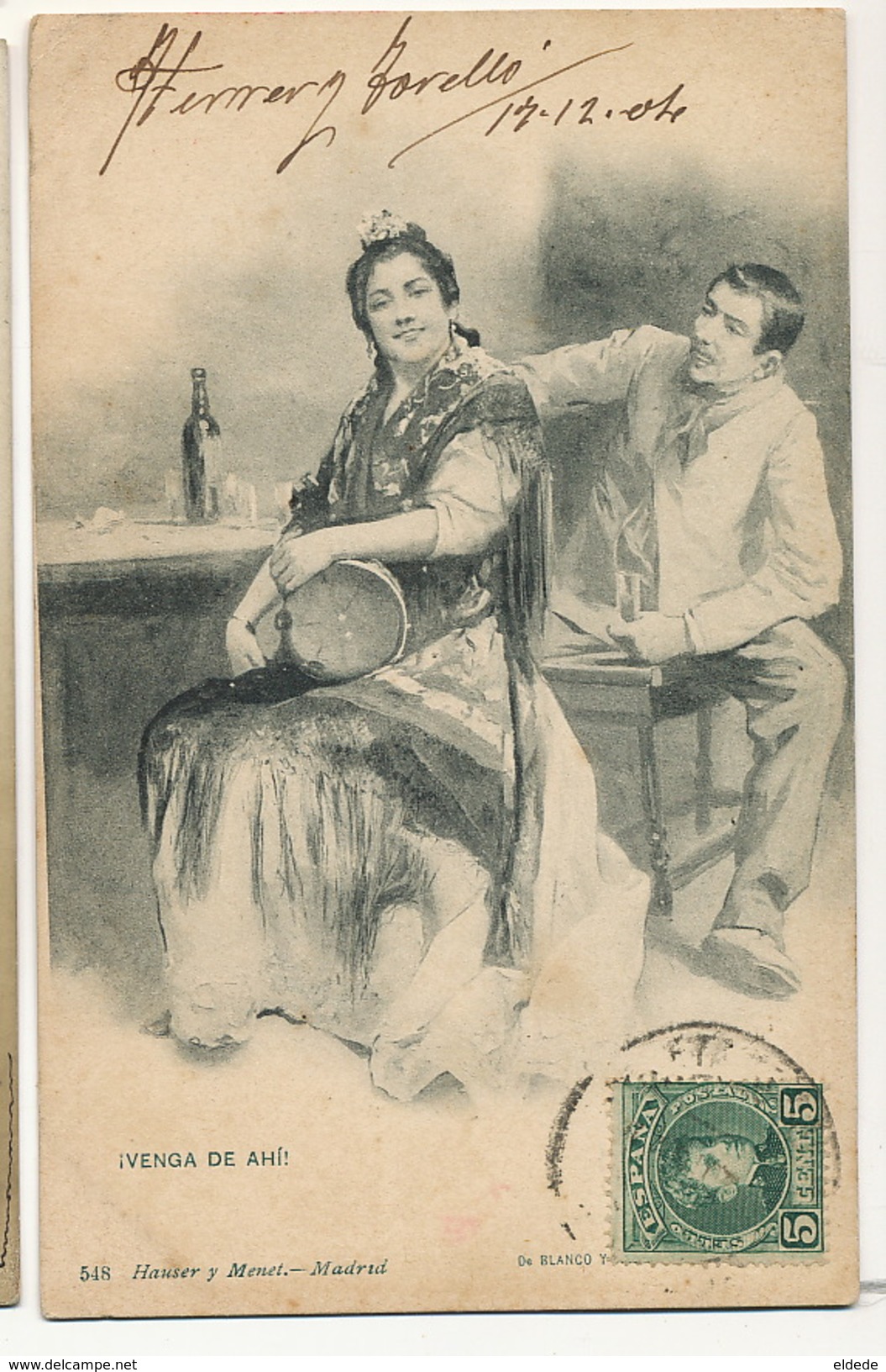 Venga De Ahi Bailarina Flamenco  De Blanco Y Negro 548 Hauser Y Menet  1904 Dorso No Dividido Hacia Cluses Savoie - Autres & Non Classés