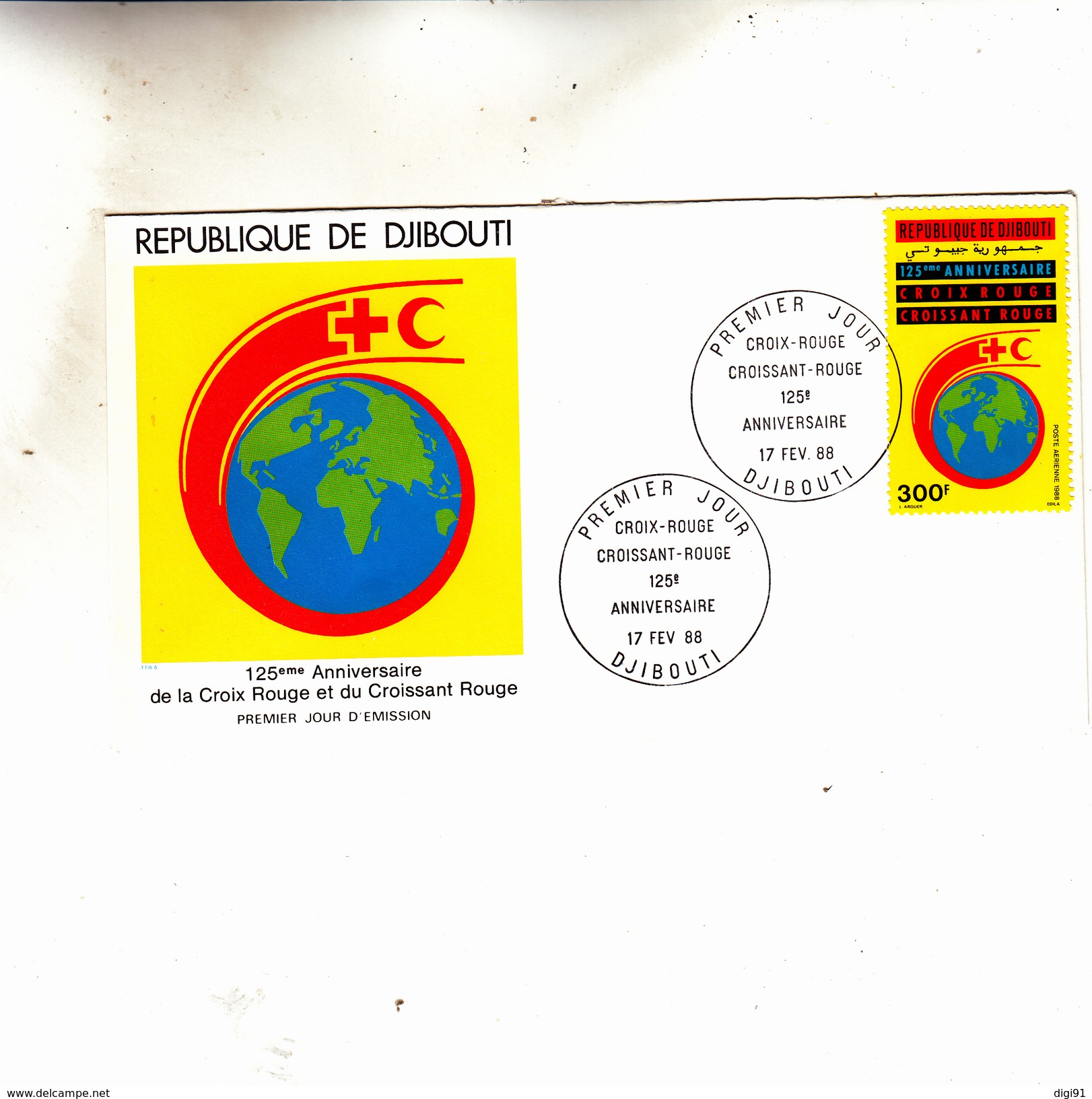 PREMIER JOUR DJIBOUTI ANNIVERSAIRE CROIX ROUGE 1988 - Yibuti (1977-...)