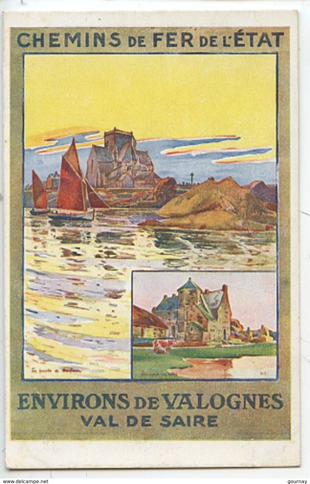 Chemins De Fer De L'Etat : Pointe De Barfleur Les Vieux Manoirs Environs De Valogne - Illustrateur (ed Maulde Cp Vierge) - Publicité