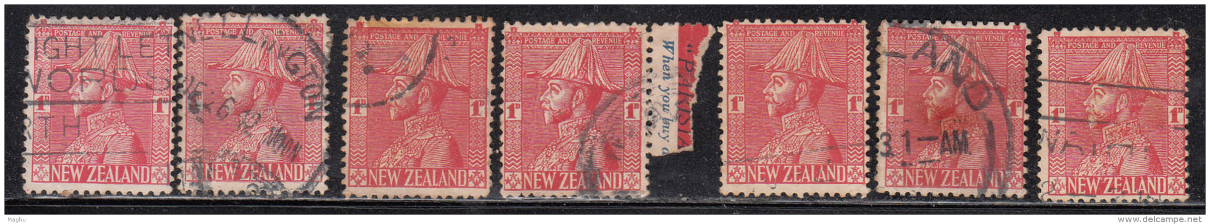 1s X 7 Used, Shade Varities  New Zealand 1926 / 1927 - Oblitérés