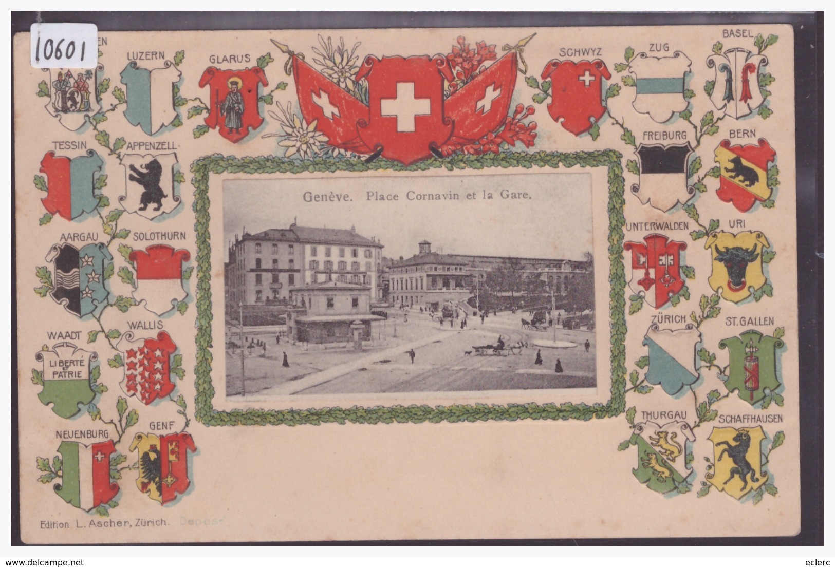 GENEVE - DRAPEAUX DES CANTONS SUISSES - CARTE EN RELIEF - PRÄGE KARTE - TB - Genève