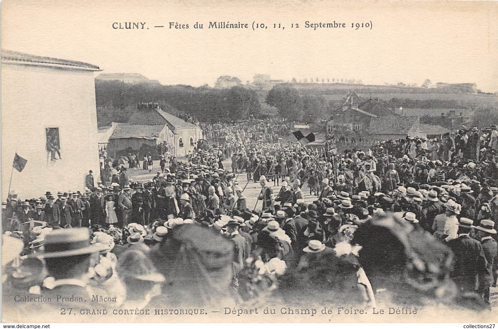71-CLUNY- FÊTES DU MILINAIRE, 1910 GRAND CORTEGE HISTORIQUE, DEPART DU CHAMP DE FOIRE, LE DELFILE - Cluny