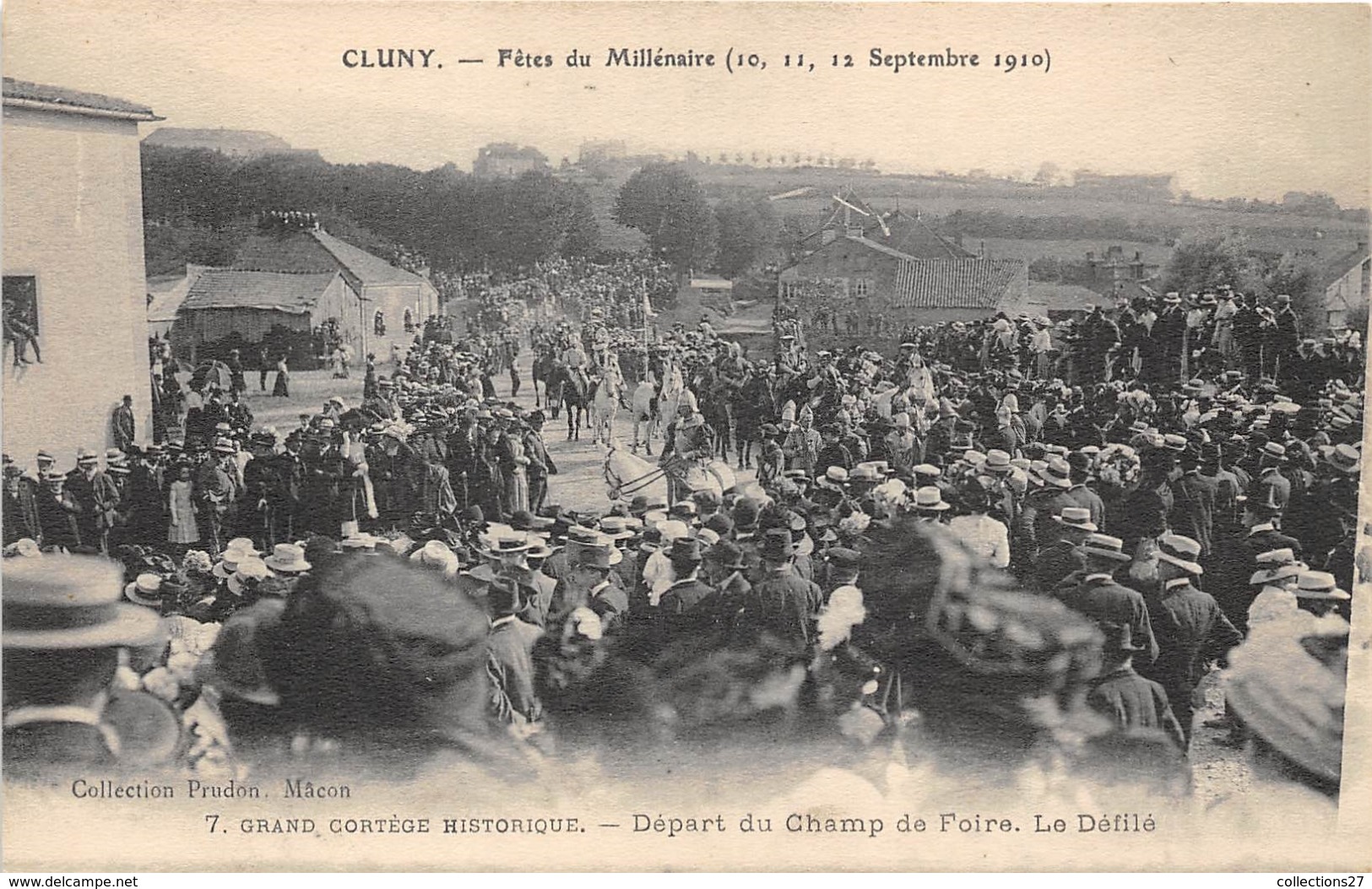 71-CLUNY- FÊTES DU MILINAIRE, 1910 , GRAND CORTEGE HISTORIQUE,  DEPART DU CHAMP DE FOIRE; LE DEFILE - Cluny