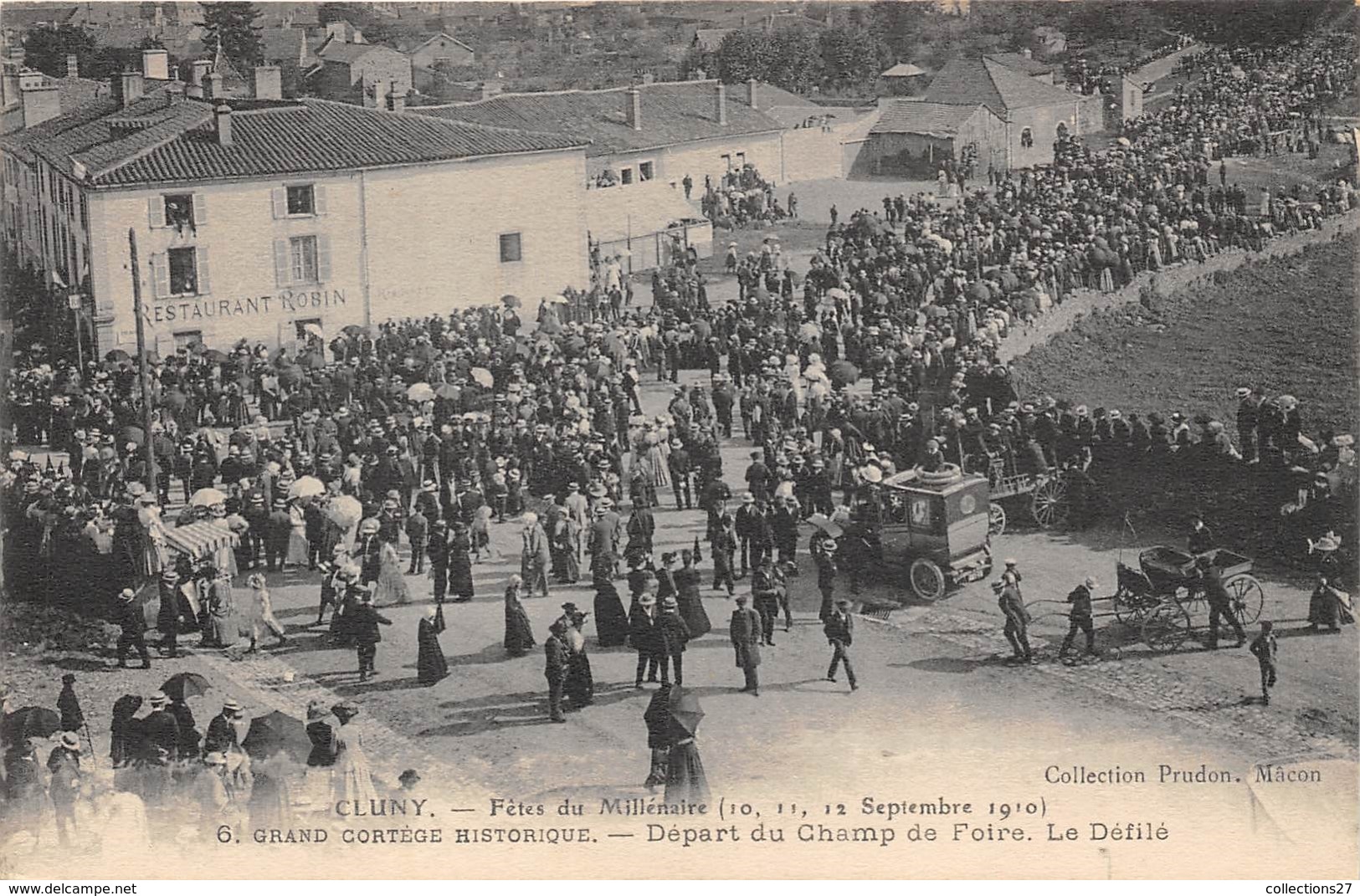 71-CLUNY- FÊTES DU MILINAIRE, 1910 , GRAND CORTEGE HISTORIQUE,  DEPART DU CHAMP DE FOIRE; LE DEFILE - Cluny