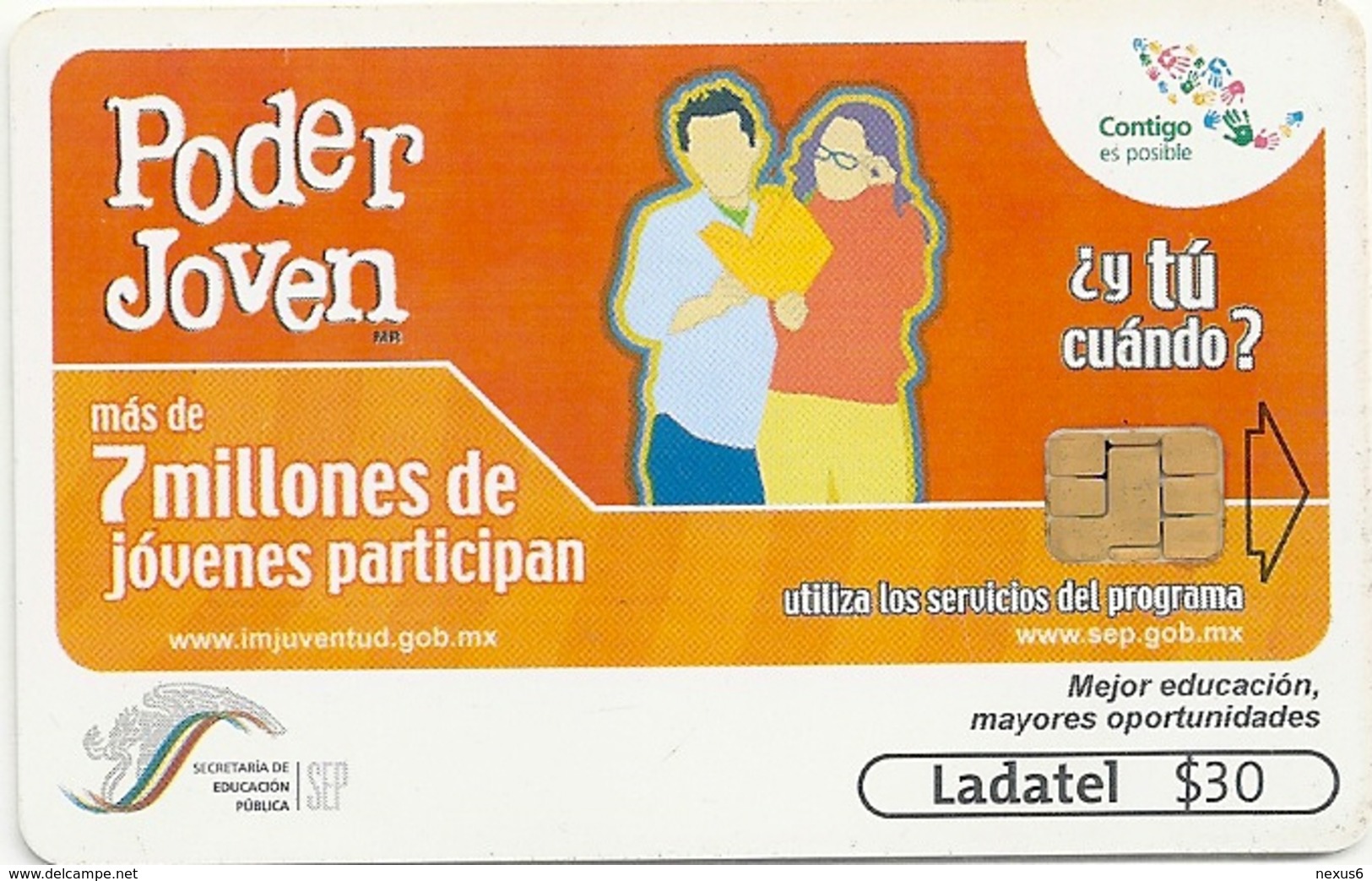 Mexico - Ladatel - Poder Joven - Dos Jovenes Leyendo - P-1641 - 30$, 10.2005, Used - Mexique