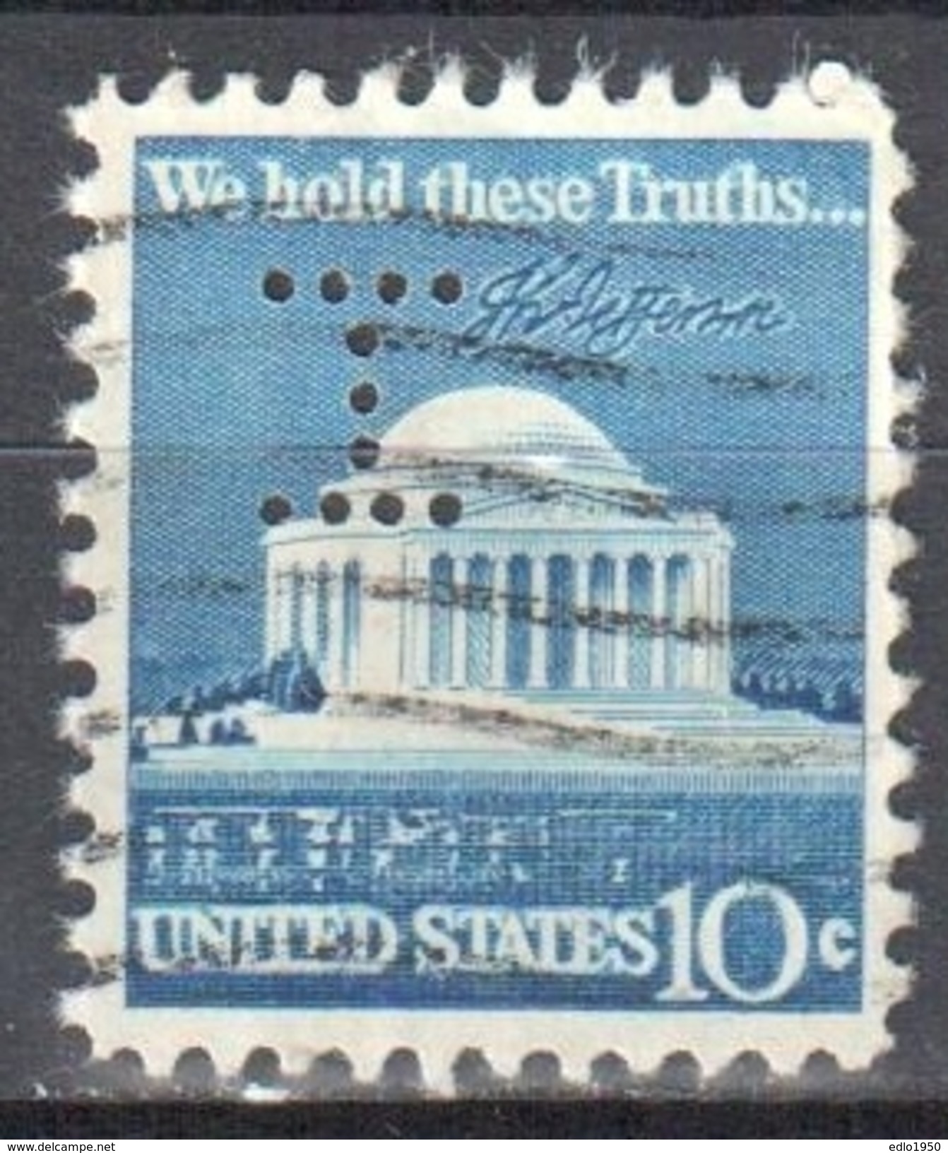 United States 1973  Jefferson Memorial - Sc #1510 - Mi.1127A - Perfin  - Used - Zähnungen (Perfins)