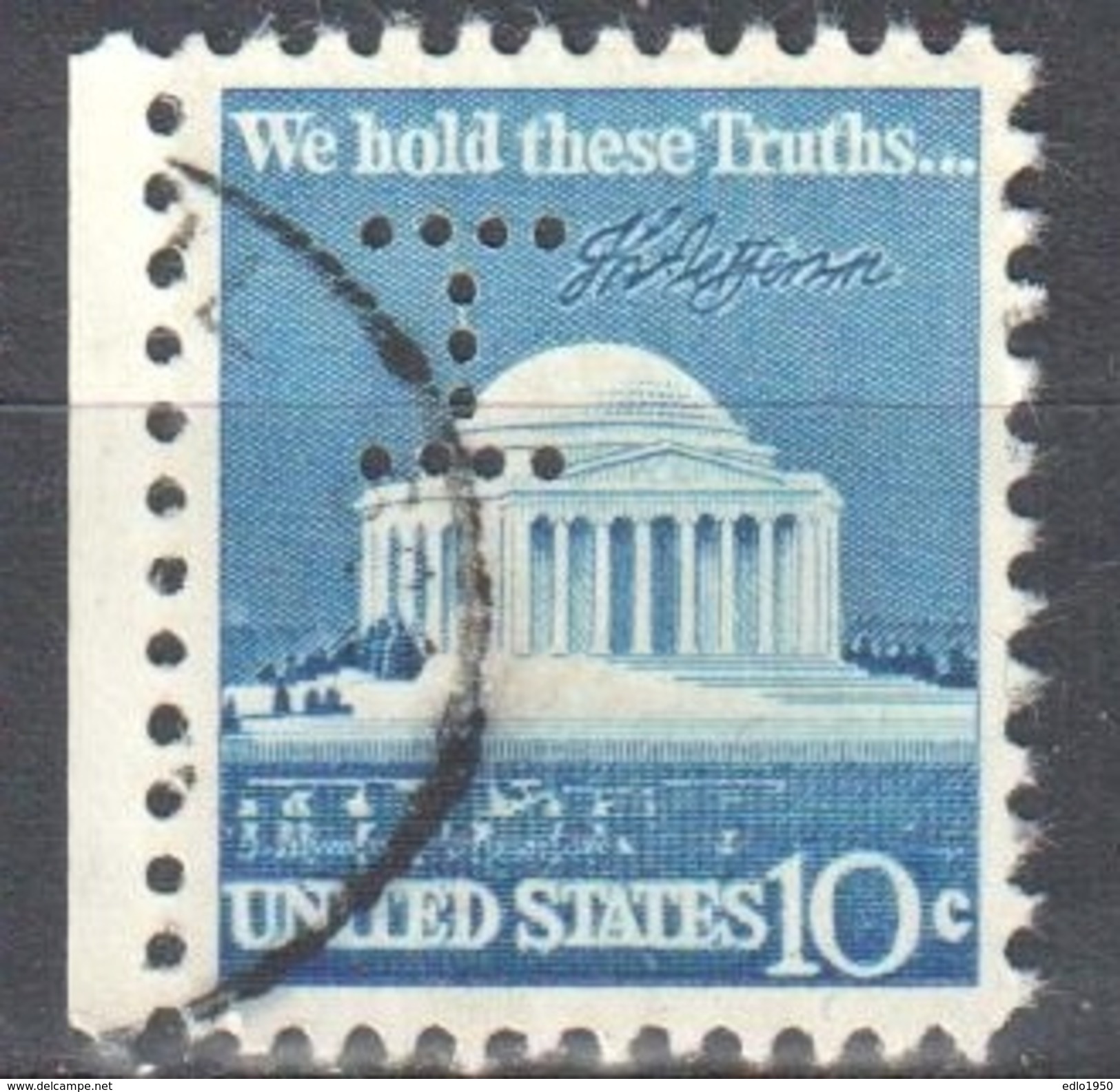 United States 1973  Jefferson Memorial - Sc #1510 - Mi.1127A - Perfin  - Used - Zähnungen (Perfins)