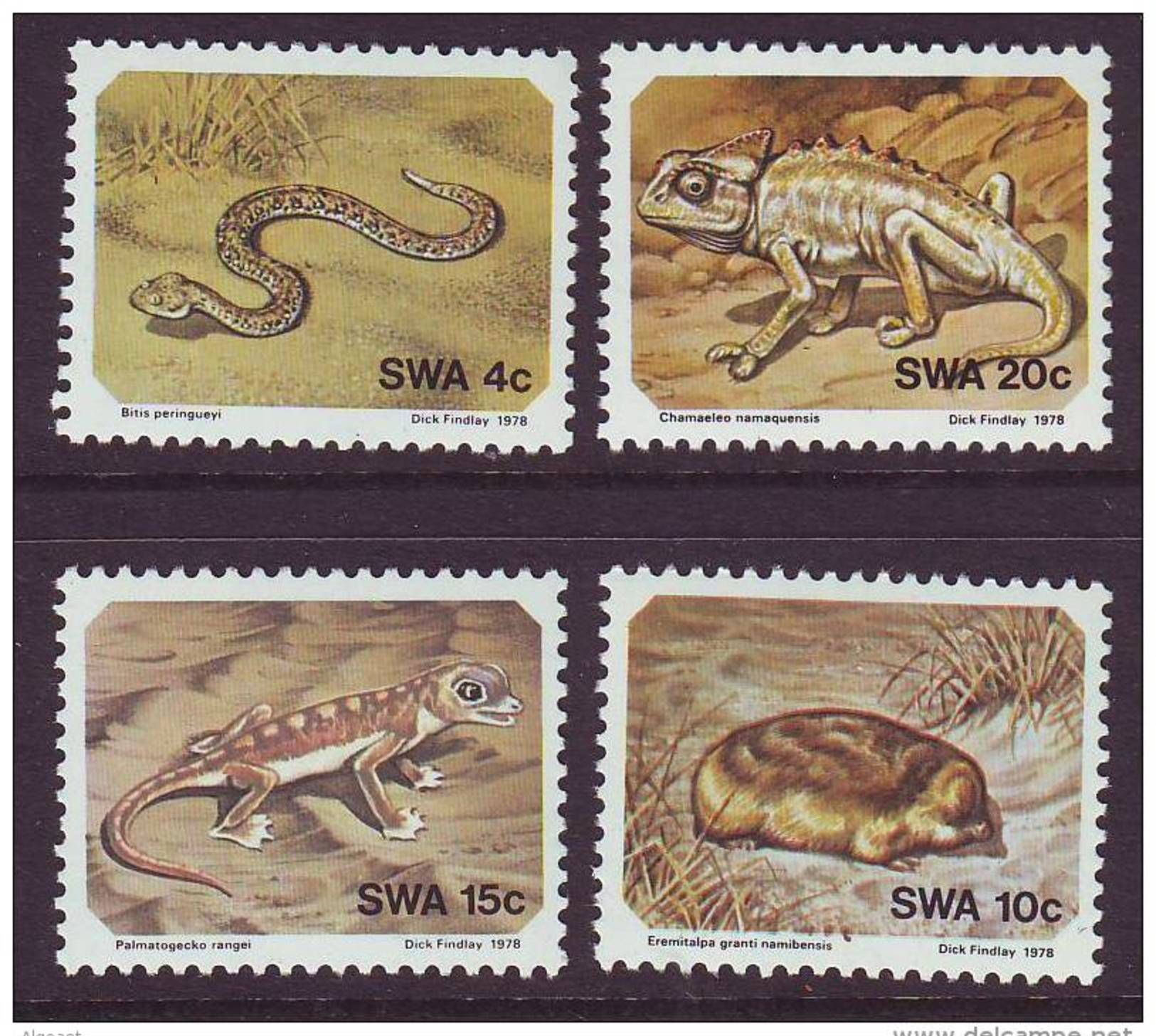 D120612 South West Africa 1978 SMALL ANIMALS Lizard Gecho Mole Rat Adder Snake  MNH Set - SWA Namibia Namibie - Zuidwest-Afrika (1923-1990)