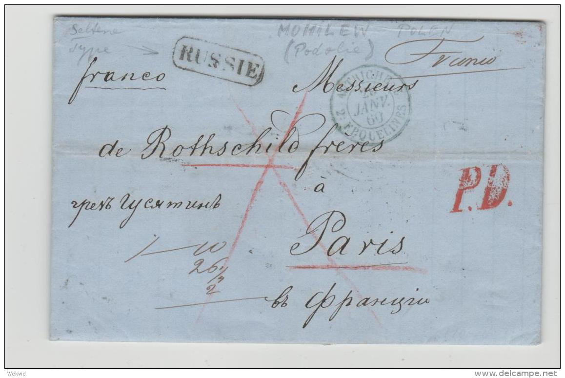 Pol097a / / - POLEN - Ex  Mohilew (Podolie) 1860 Via Österreich Nach Paris - ...-1860 Voorfilatelie