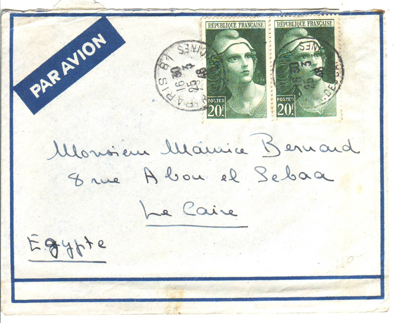 Gandon Sur Lettre Pour L'Egypte  /444 - 1921-1960: Période Moderne