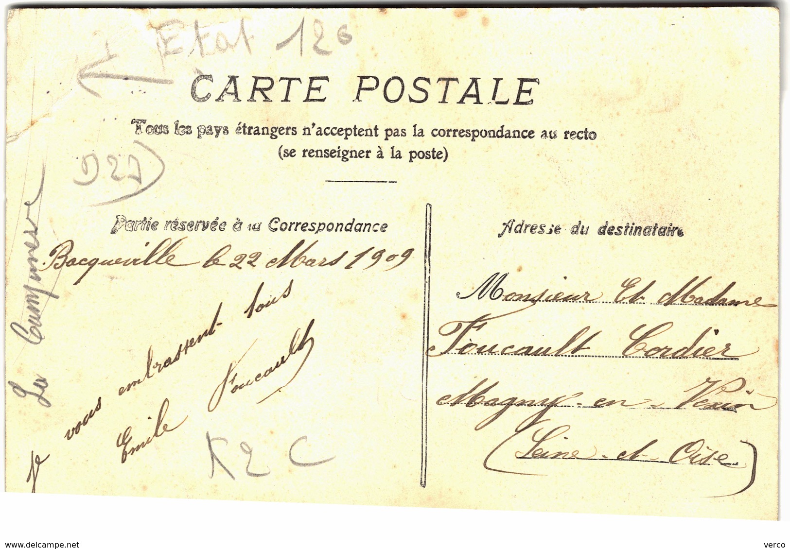 Carte Postale Ancienne De BACQUEVILLE - Other & Unclassified