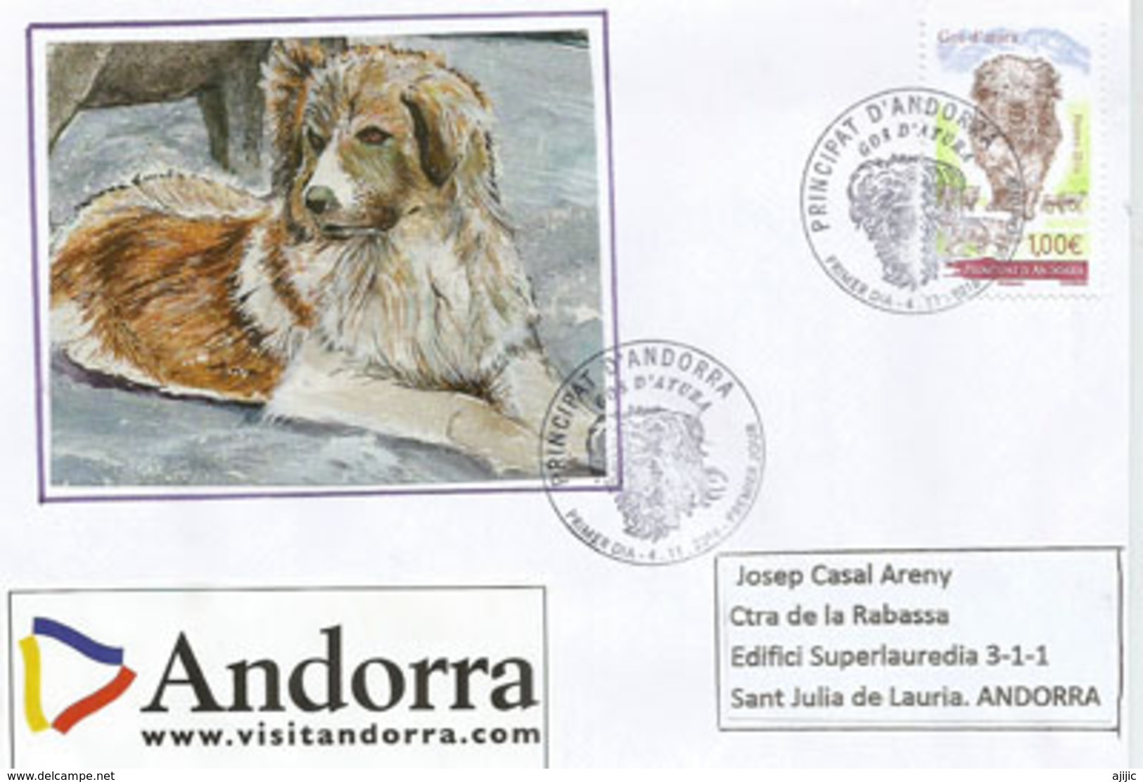 Le Chien De Berger Des Pyrénées,  Un FDC/ Lettre 2016 Adressée En Andorre - Cartas & Documentos