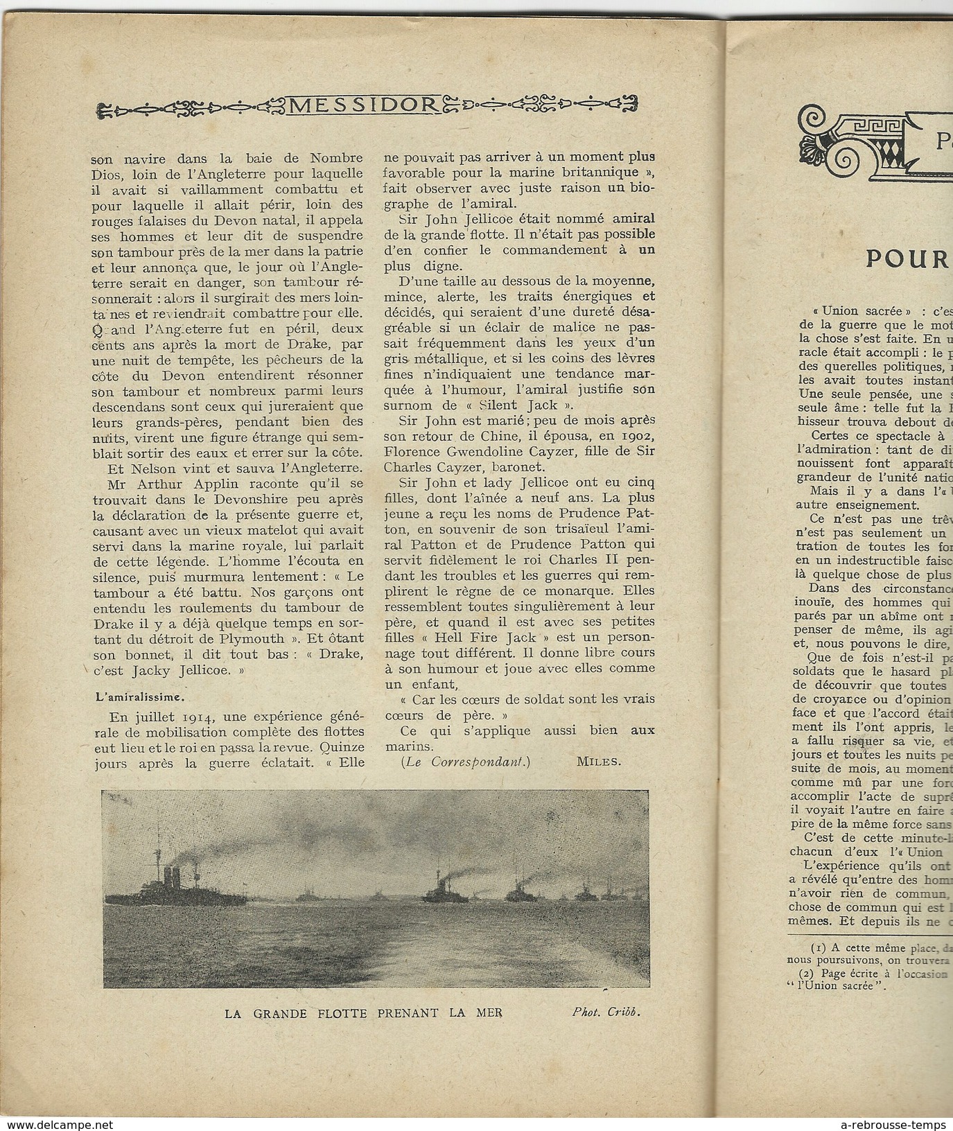 N°10-1915-REVUE MESSIDOR -LA GRANDE GUERRE PAR LES ÉCRIVAINS-l'amiral Jellicoe-voir Liste écrivains - 1900 - 1949