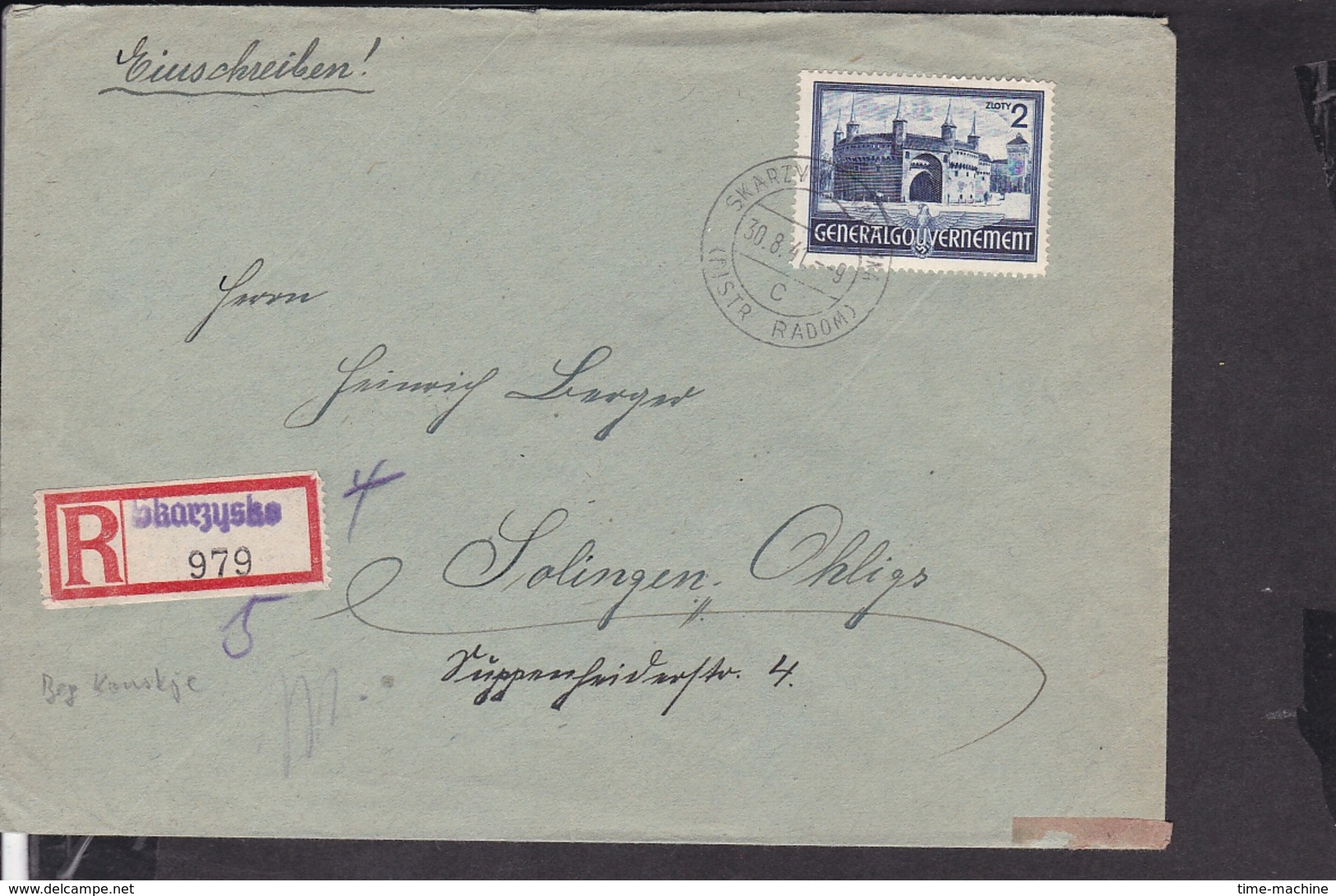 EinschreibBrief Generalgouvernement Stempel Skarzyske ( Distr.Radom ) 1941 - Briefe U. Dokumente