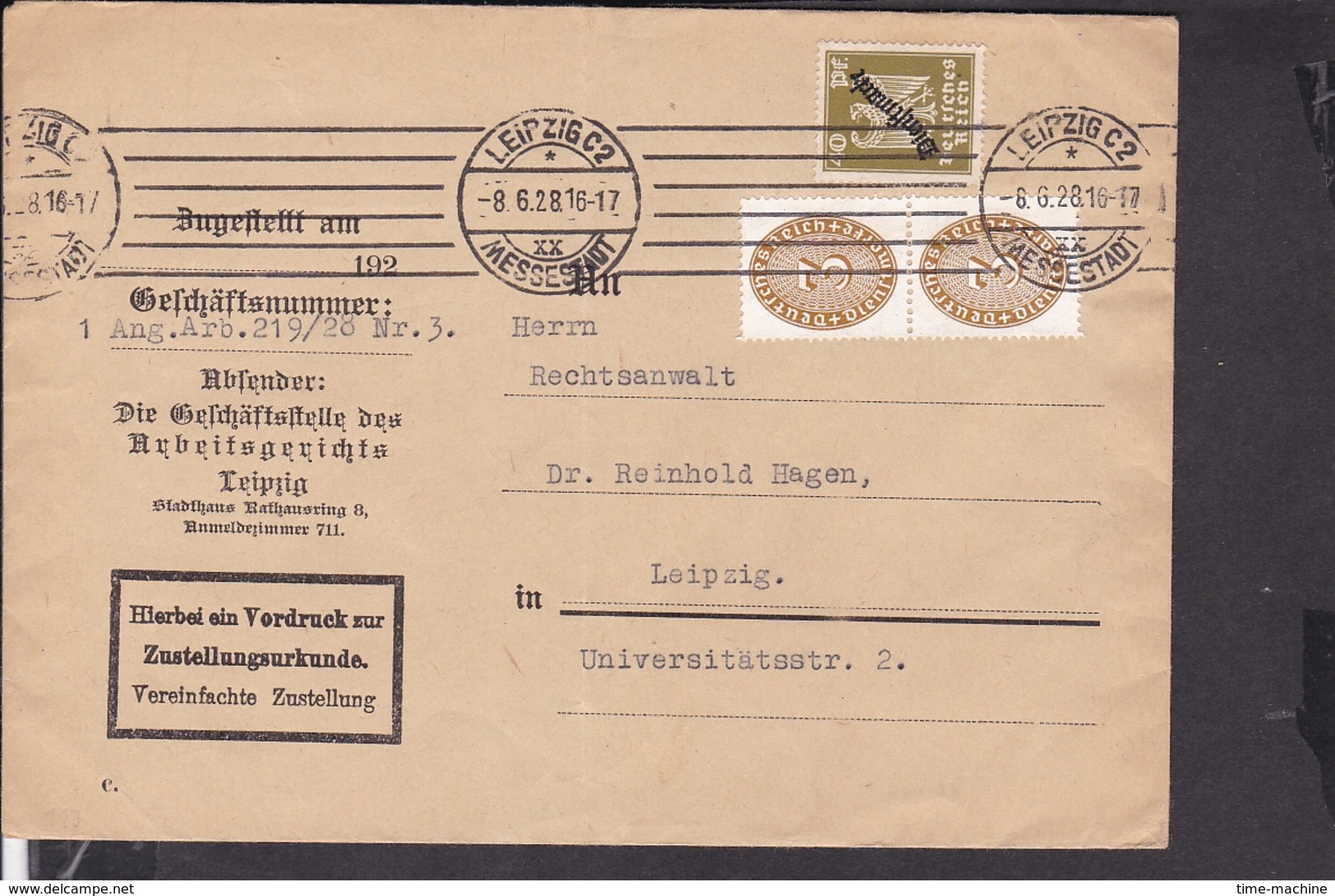 Brief Deutsches Reich Dienstmarken Stempel Leipzig 1928 - Briefe U. Dokumente