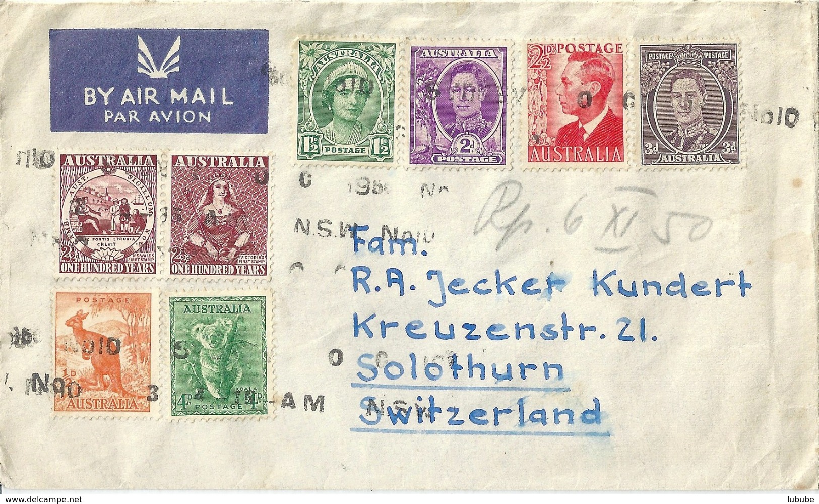 Airmail Brief  Rockdale NSW - Solothurn            1950 - Covers & Documents