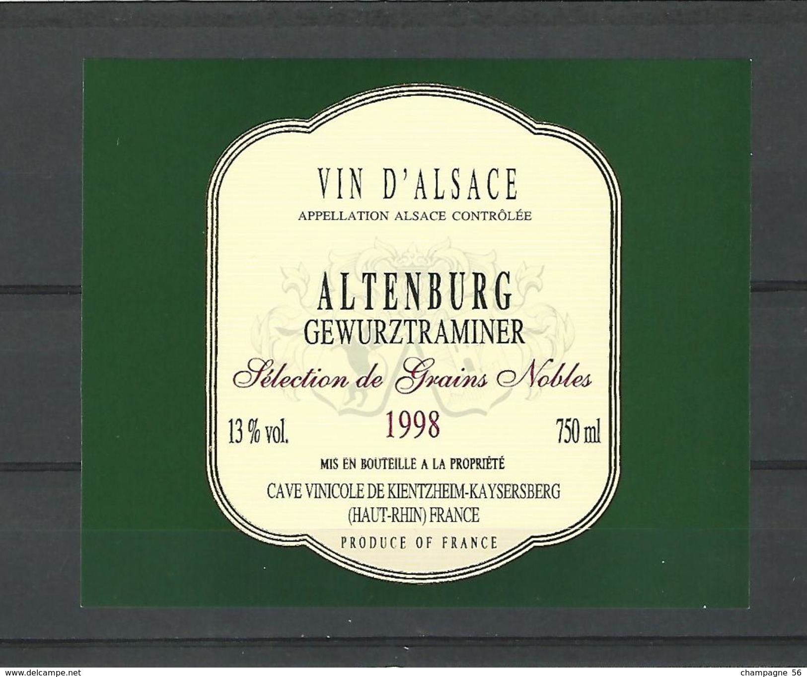 1998  D'ALSACE  VIN ALTENBURG GEWURZTRAMINERGRAINS NOBLES CAVE KIENTZHEIM KAYSERSBERG NEUF QUALITÉ LUXE - Gewurztraminer