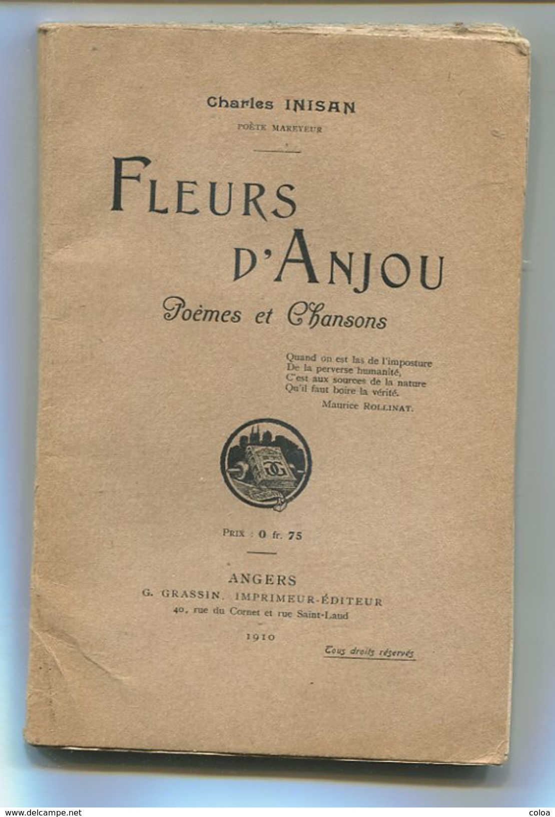 Charles INISAN Fleurs D'Anjou, Poèmes Et Chansons 1910 - 1901-1940