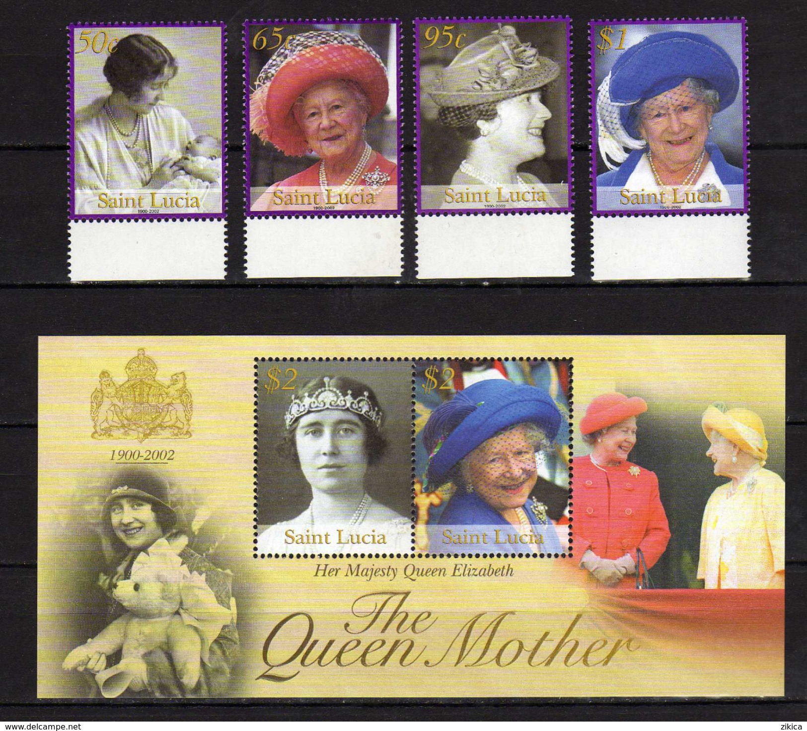 Saint Lucia 2002 Queen Elizabeth The Queen Mother Commemoration.Stamps And S/S.MNH - St.Lucie (1979-...)