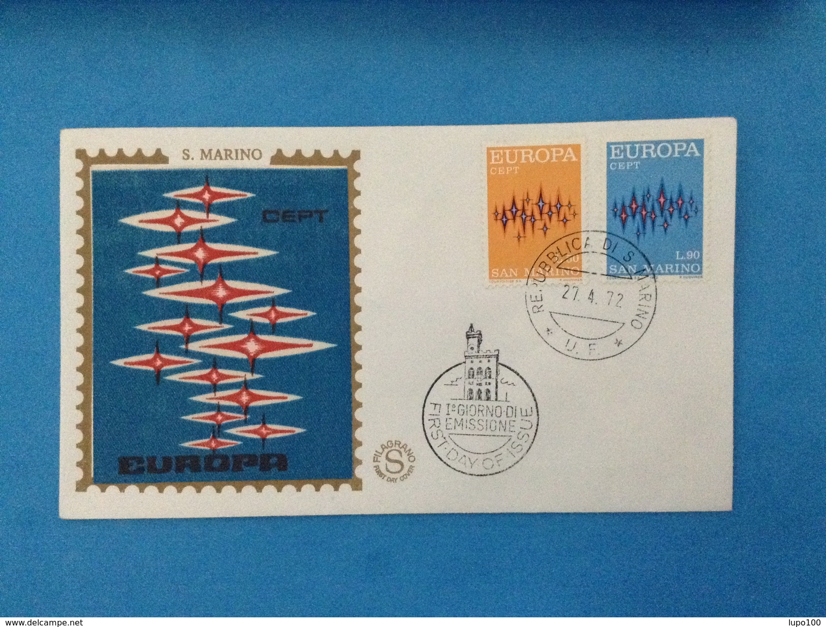 1972 Europa Cept San Marino Busta Primo Giorno Fdc Filagrano Gold First Day Cover - FDC