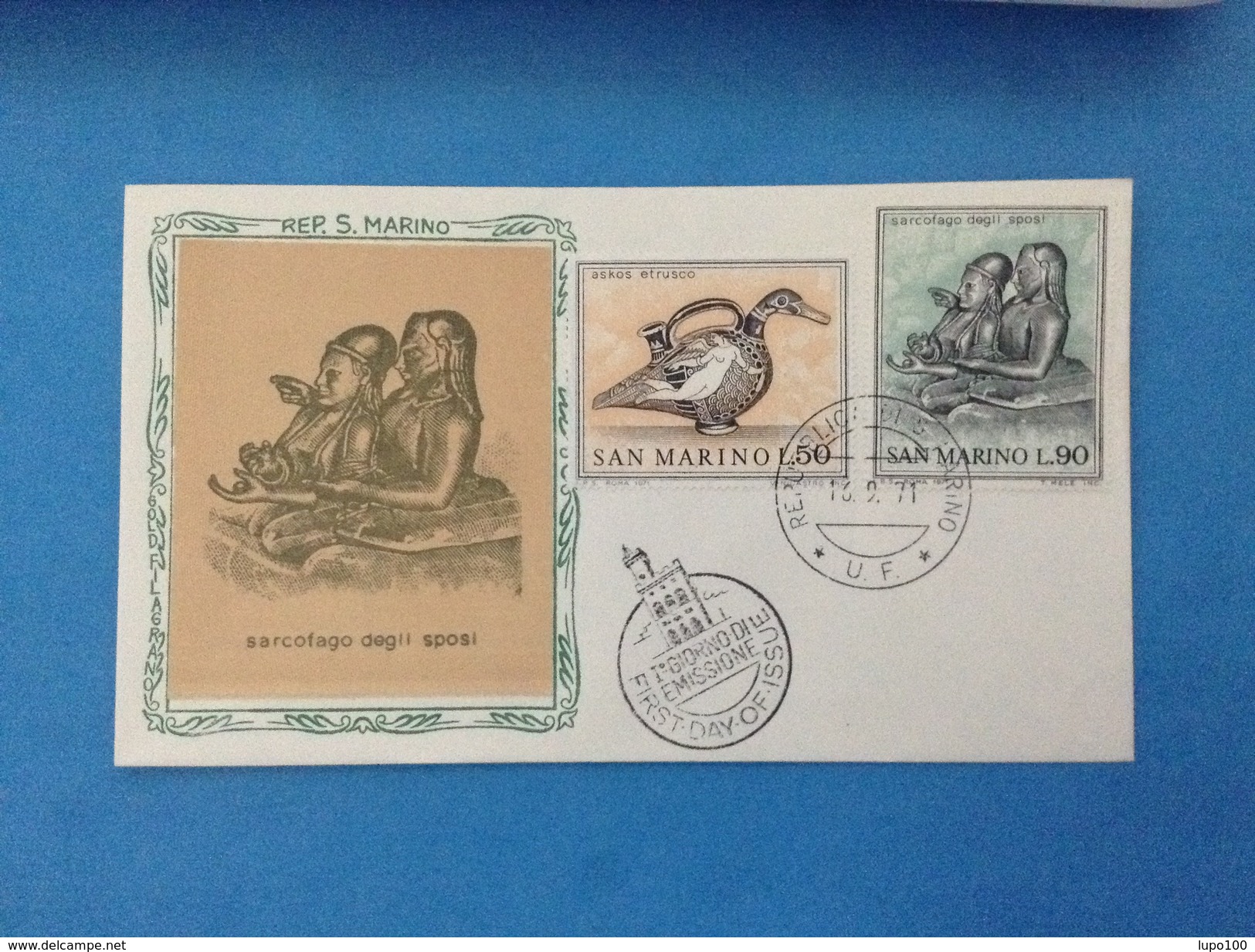 1971 Arte Etrusca San Marino Busta Primo Giorno Fdc Filagrano Gold First Day Cover - FDC