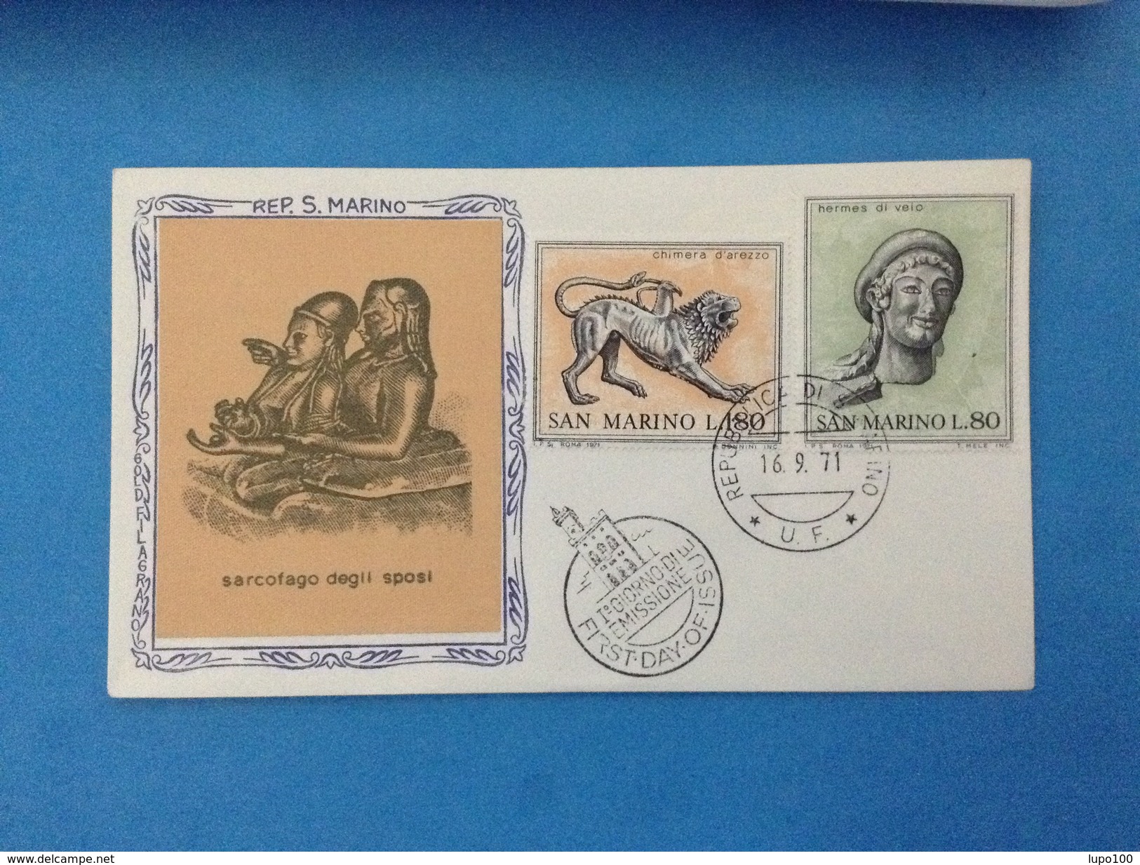 1971 Arte Etrusca San Marino Busta Primo Giorno Fdc Filagrano Gold First Day Cover - FDC