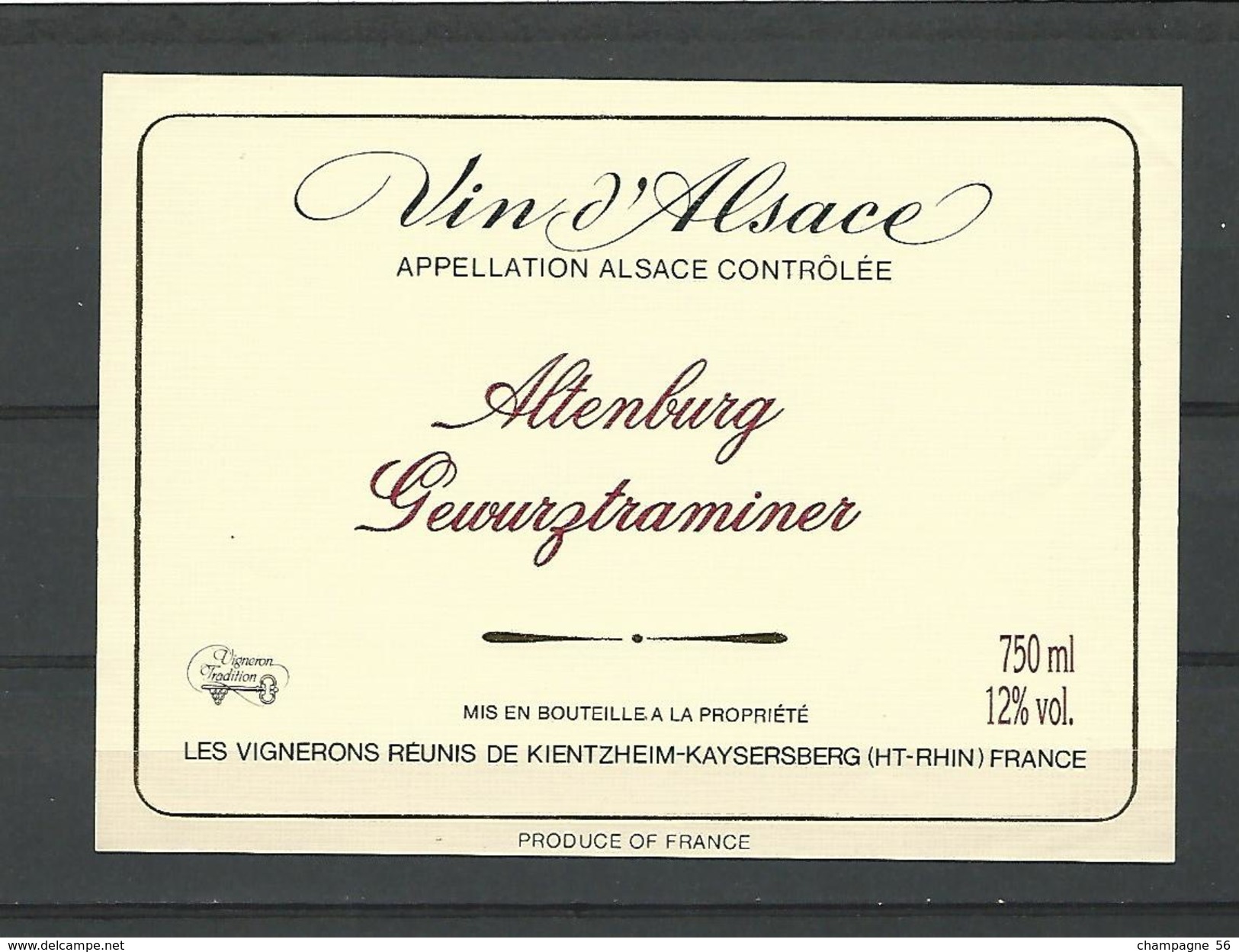 VIN D'ALSACE  ALTENBURG GEWURZTRAMINER  CAVE KIENTZHEIM-KAYSERSBERG   NEUF QUALITÉ - Gewurztraminer