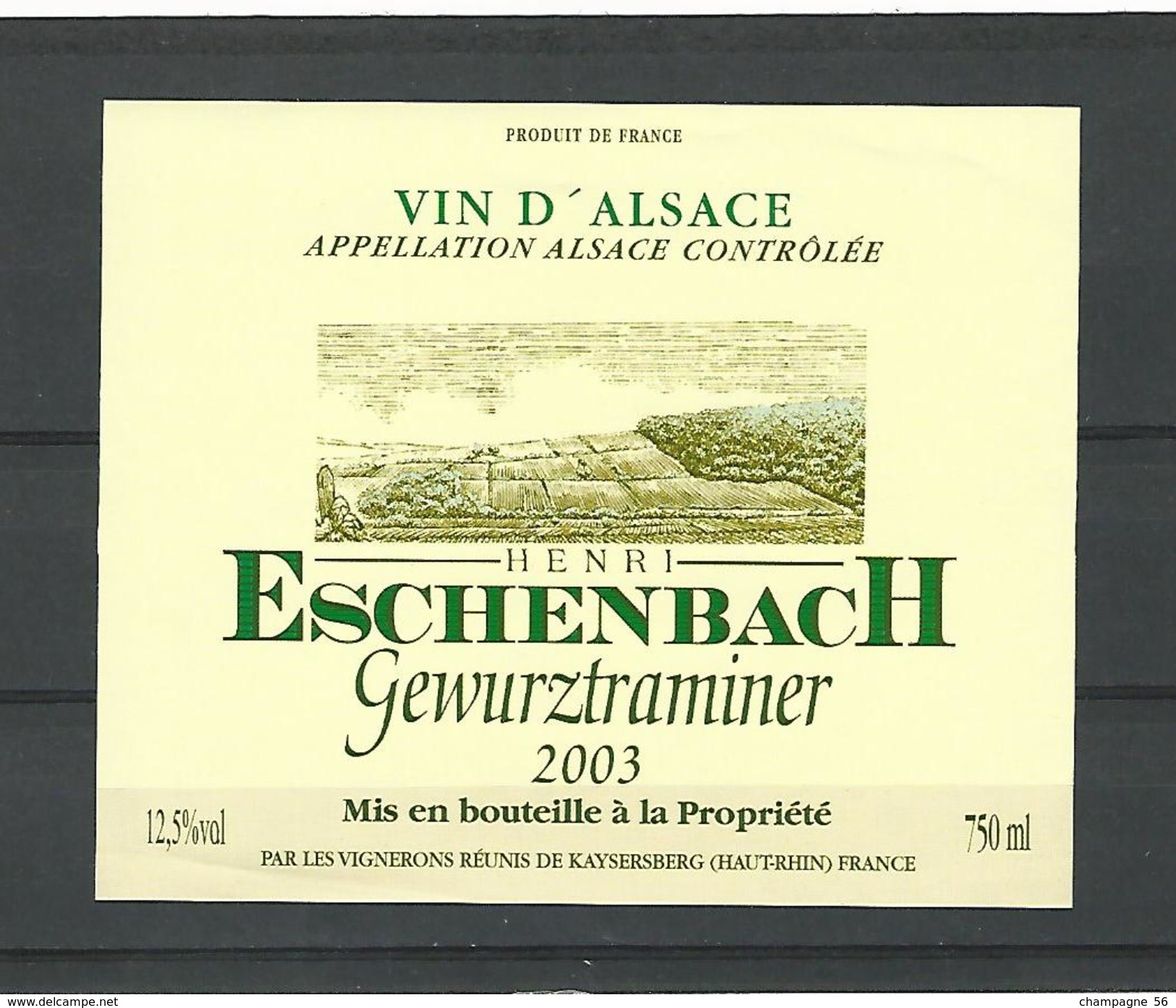 2003  ALSACE VIN HENRI ESCHENBACH GEWURZTRAMINER   CAVE KAYSERSBERG   NEUF QUALITÉ - Gewurztraminer