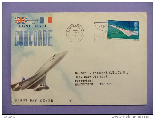 CARTA COVER - FIRST FLIGHT Of CONCORDE - PADDINGTON W 2 3/3/1969 - Cartas & Documentos