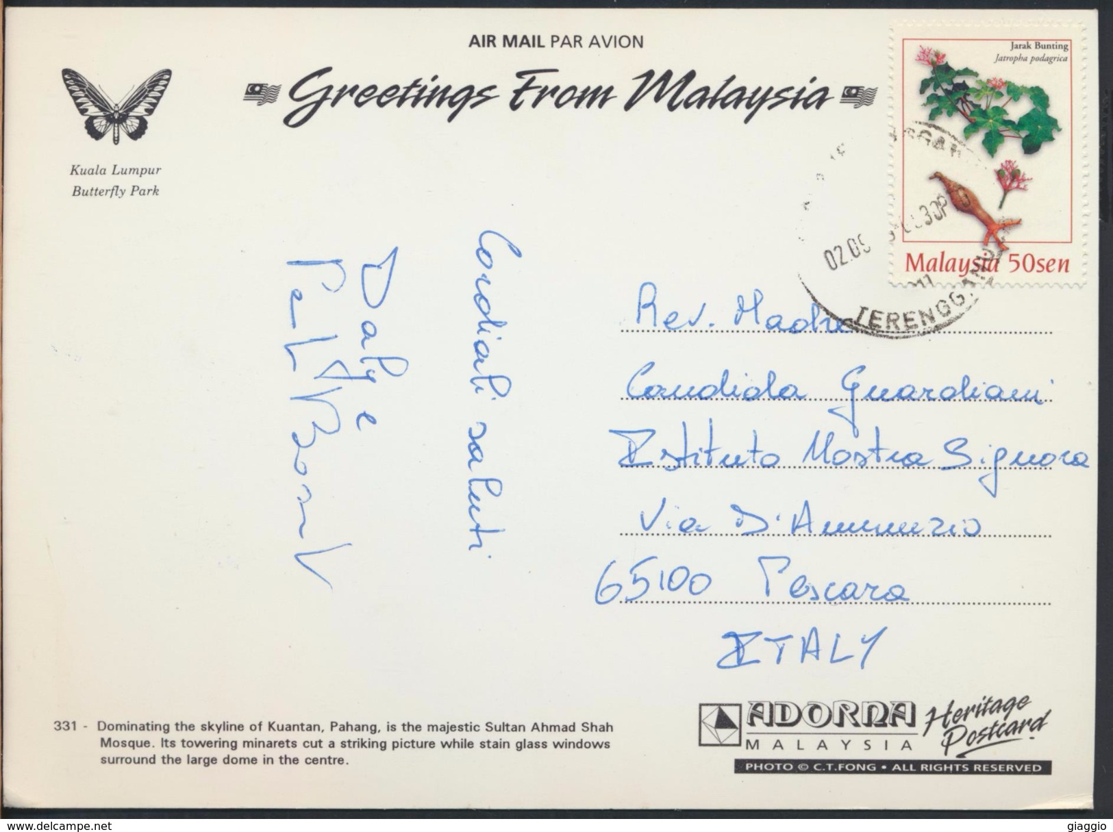 °°° GF101 - GREETINGS FROM MALAYSIA - KUALA LUMPUR - BUTTERFLY PARK - With Stamps °°° - Malesia