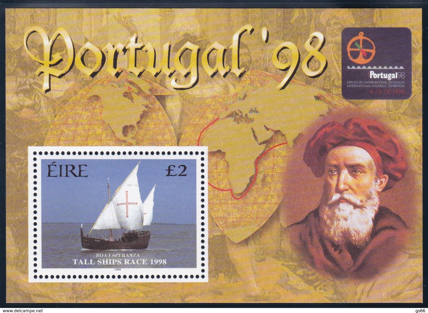 1998, Irland, 1099 Block 28, PORTUGAL '98, Lissabon: Hochseeregatta Für Großsegler. MNH **. - Blocchi & Foglietti