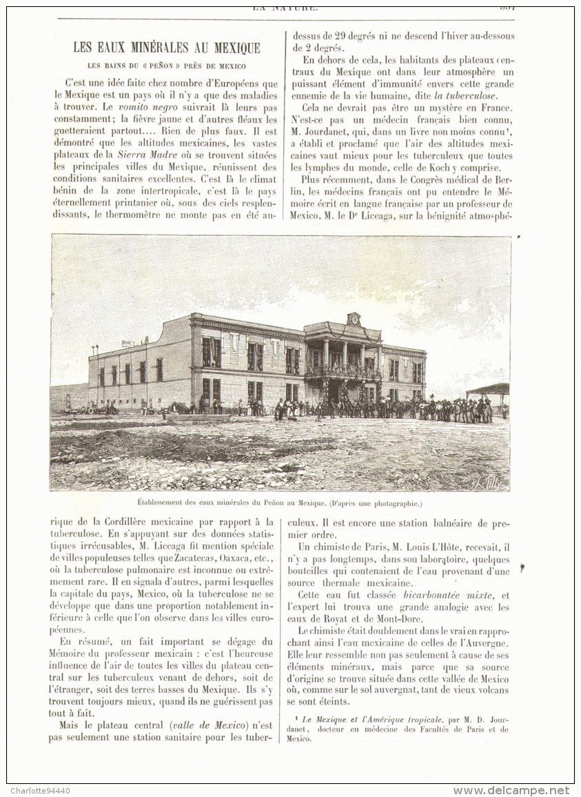 LES EAUX MINERALES AU MEXIQUE (  LES BAINS DU PENON Prés De MEXICO )  1893 - Mexique