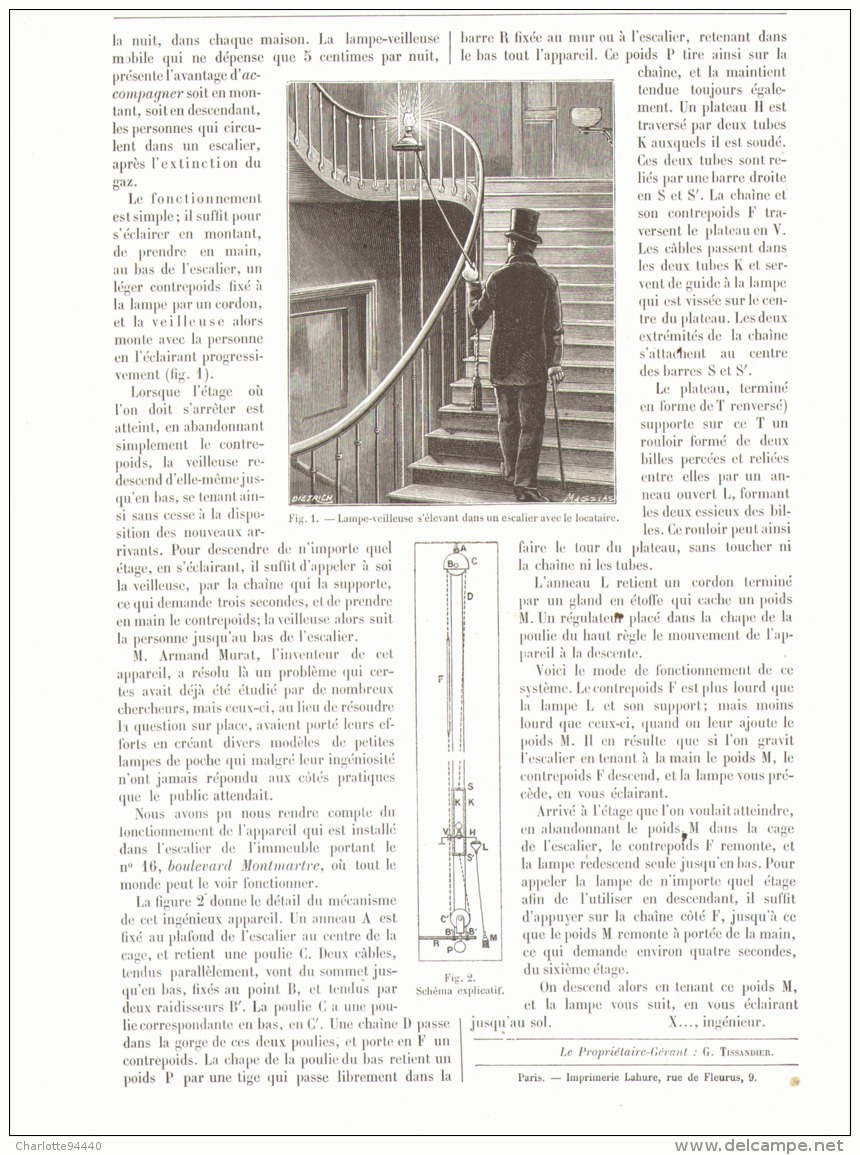 LAMPE-VEILLEUSE MOBILE Pour ESCALIER   1893 - Autres & Non Classés