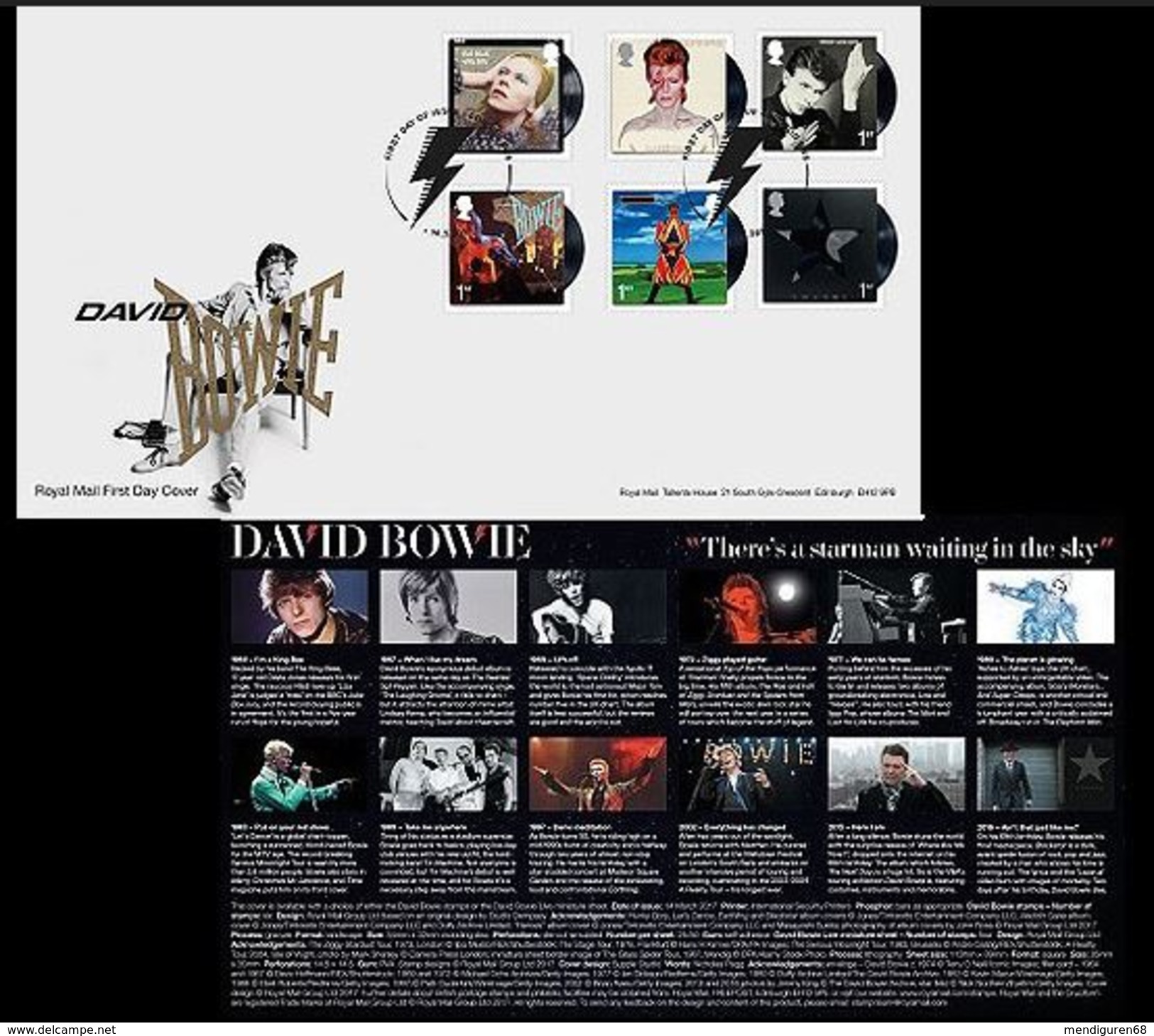 GROSSBRITANNIEN GRANDE BRETAGNE GB 2017 DAVID BOWIE STAMPS SET OF 6V. FDC SG 3933-38 MI 4009-14 YT 4411-16 SC 3591-96 - 2011-2020 Dezimalausgaben