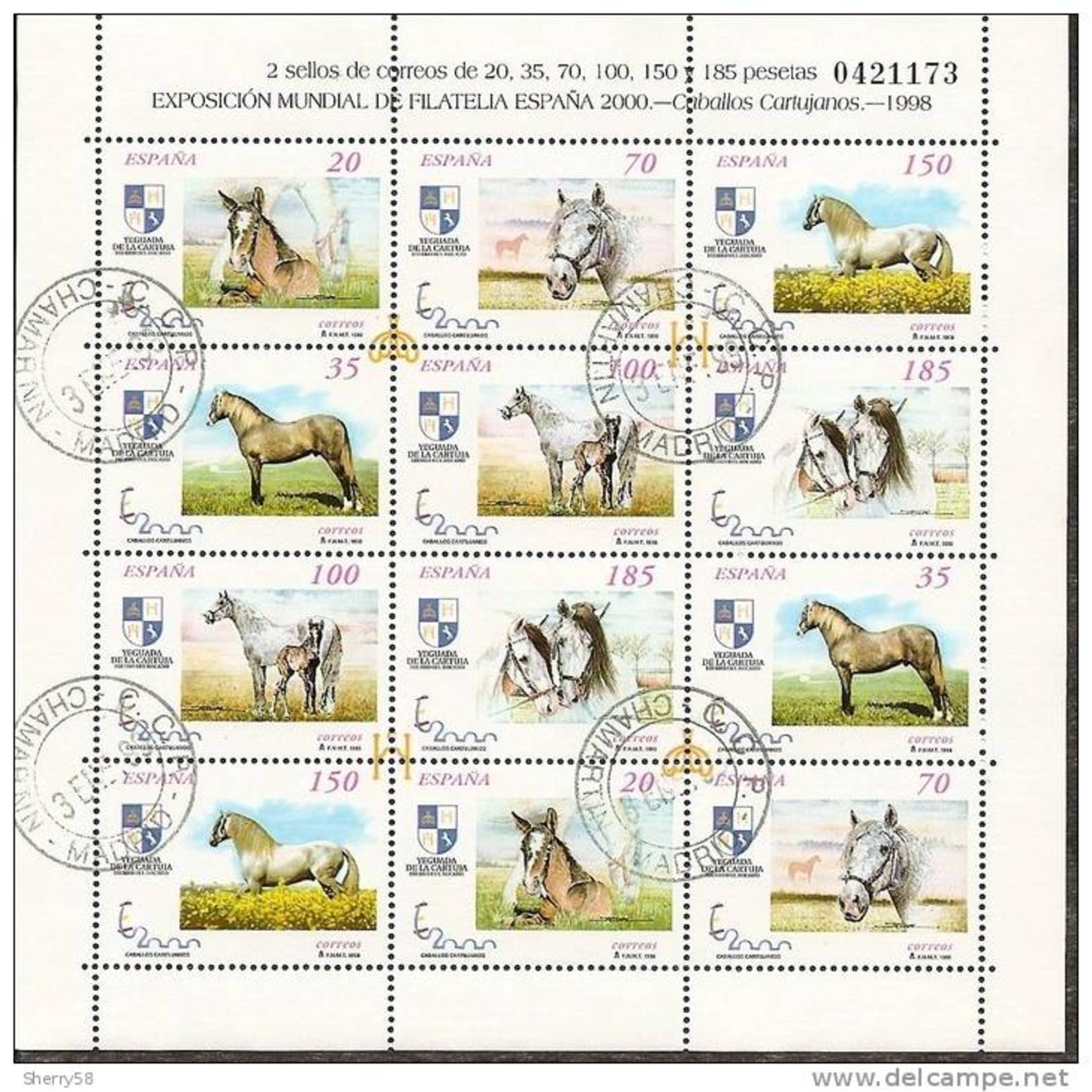 1998-ED.3608a3613A-M.P.62 -CABALLOS.ESPAÑA  2000-USADO - Oblitérés